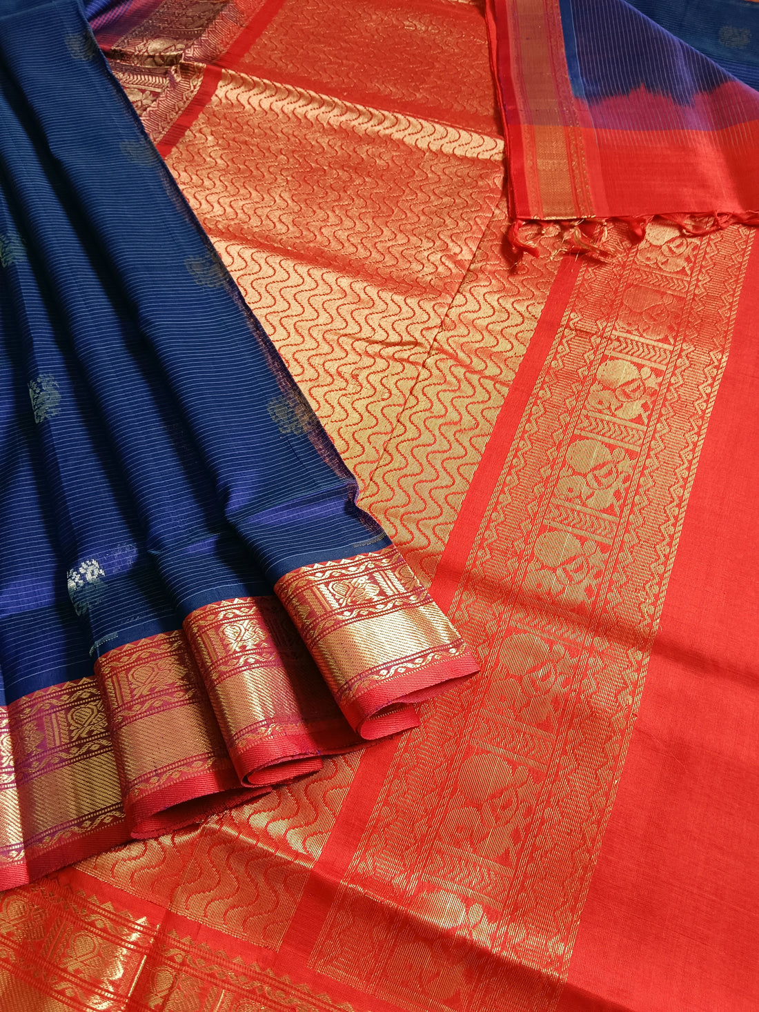 Handloom Kanchi Silk Cotton -Butta-Blue -HSC17