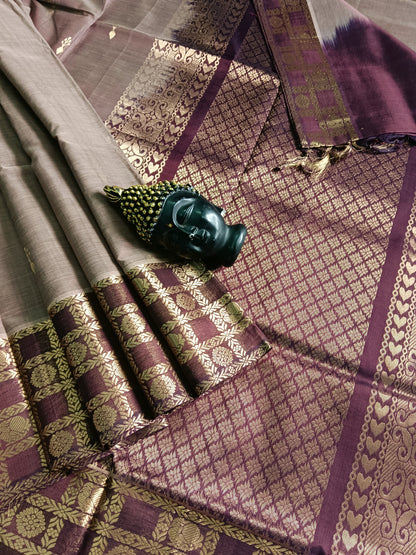 Handloom Kanchi  Silk Cotton - Butta - Choclate- HSC29