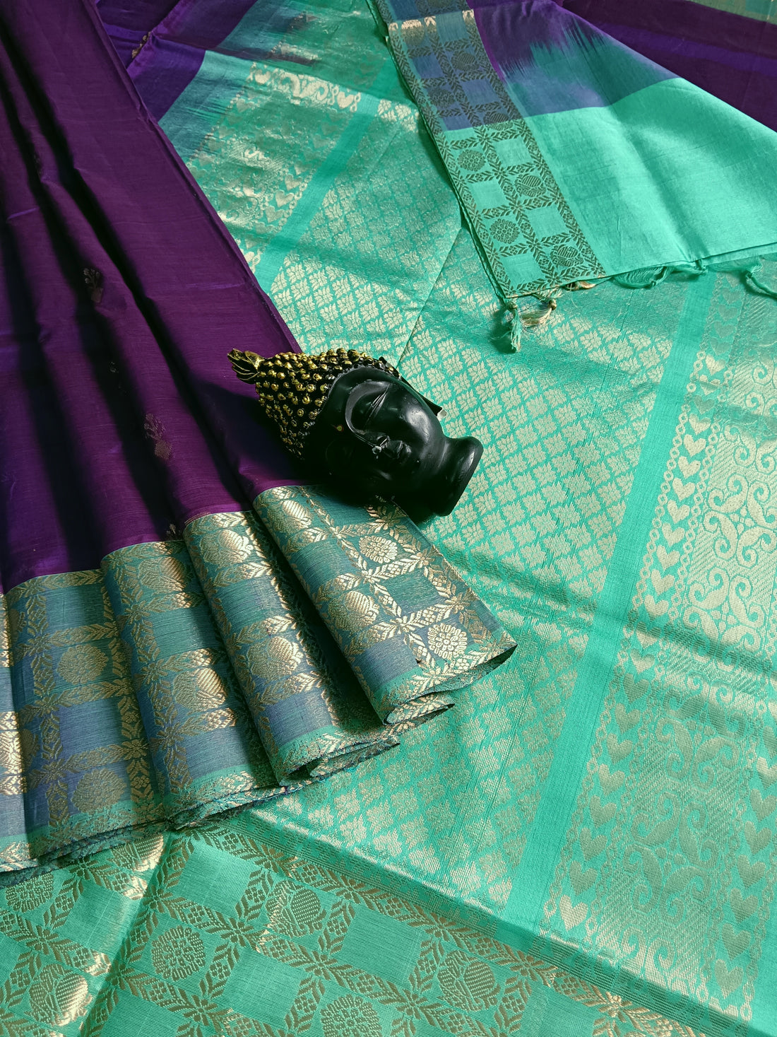 Handloom Kanchi  Silk Cotton - Butta - Violet- 33