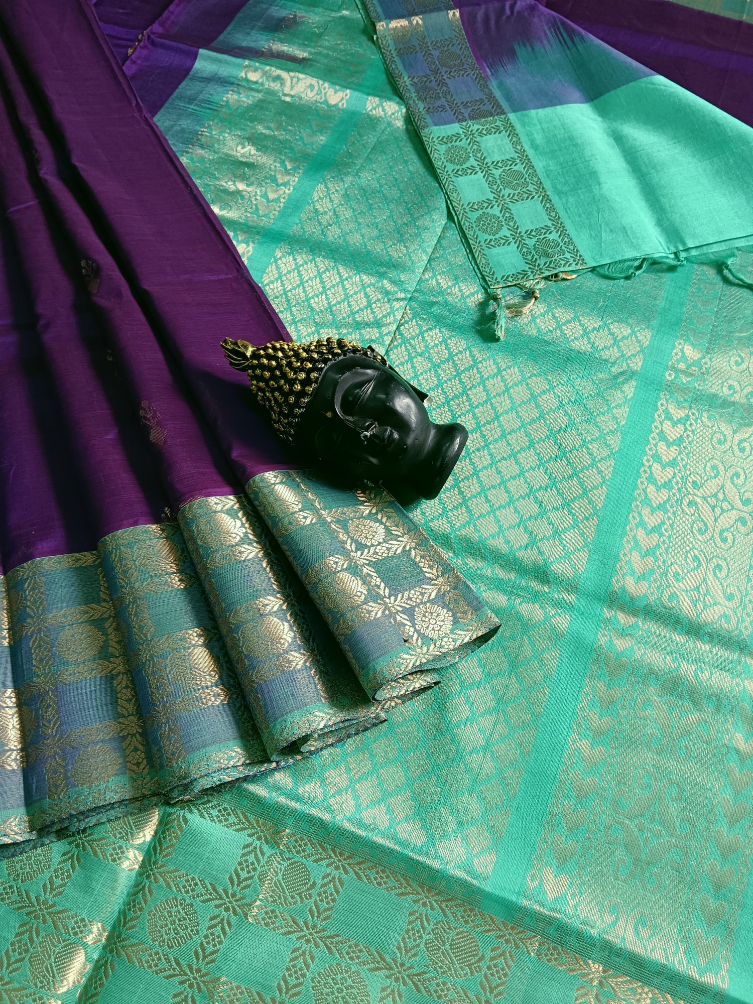 Handloom Kanchi  Silk Cotton - Butta - Violet-HSC28