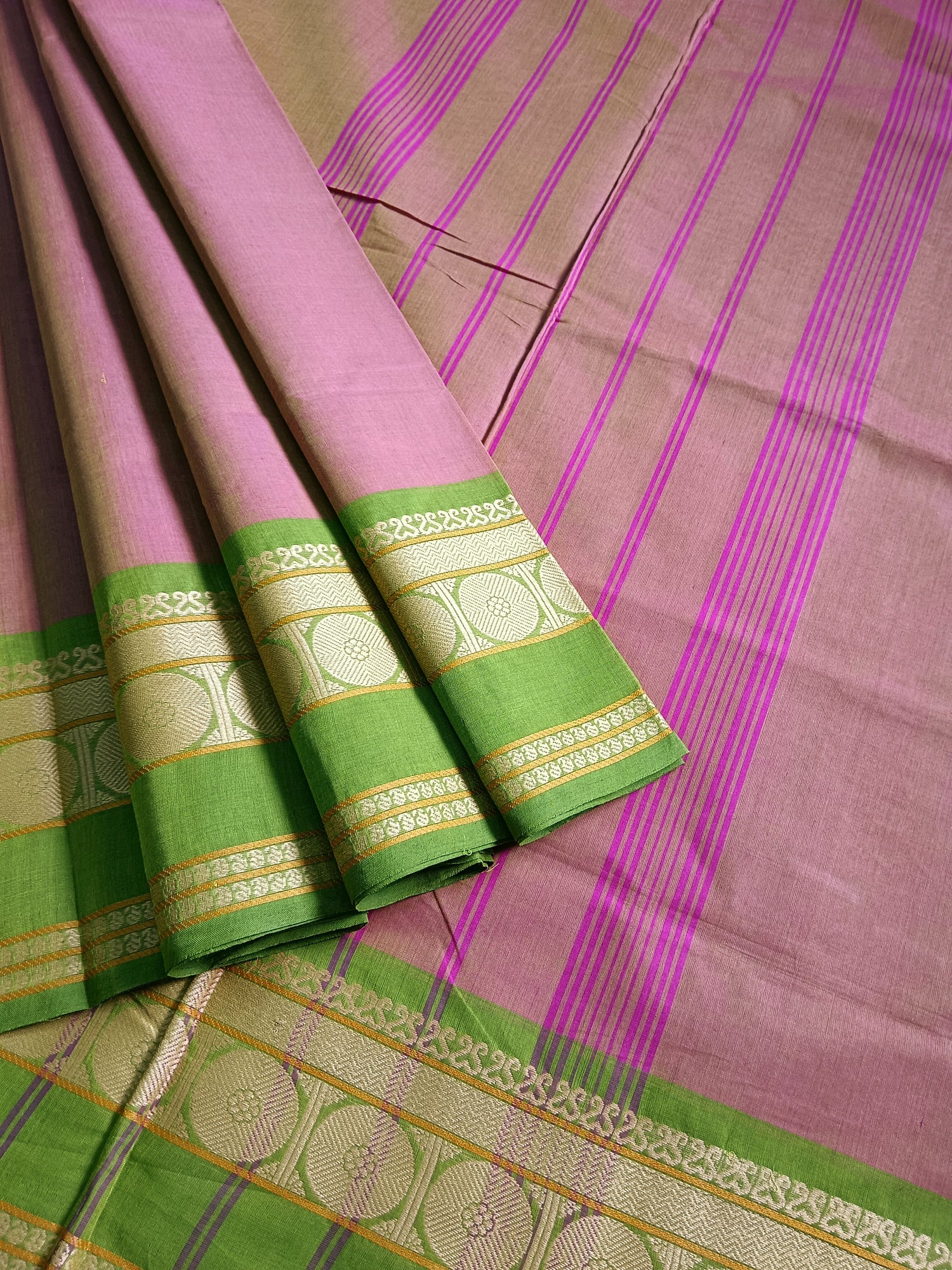 Chettinad Cotton -  Office Wear -Green Mixed Pink Dual Tone- CCOW42