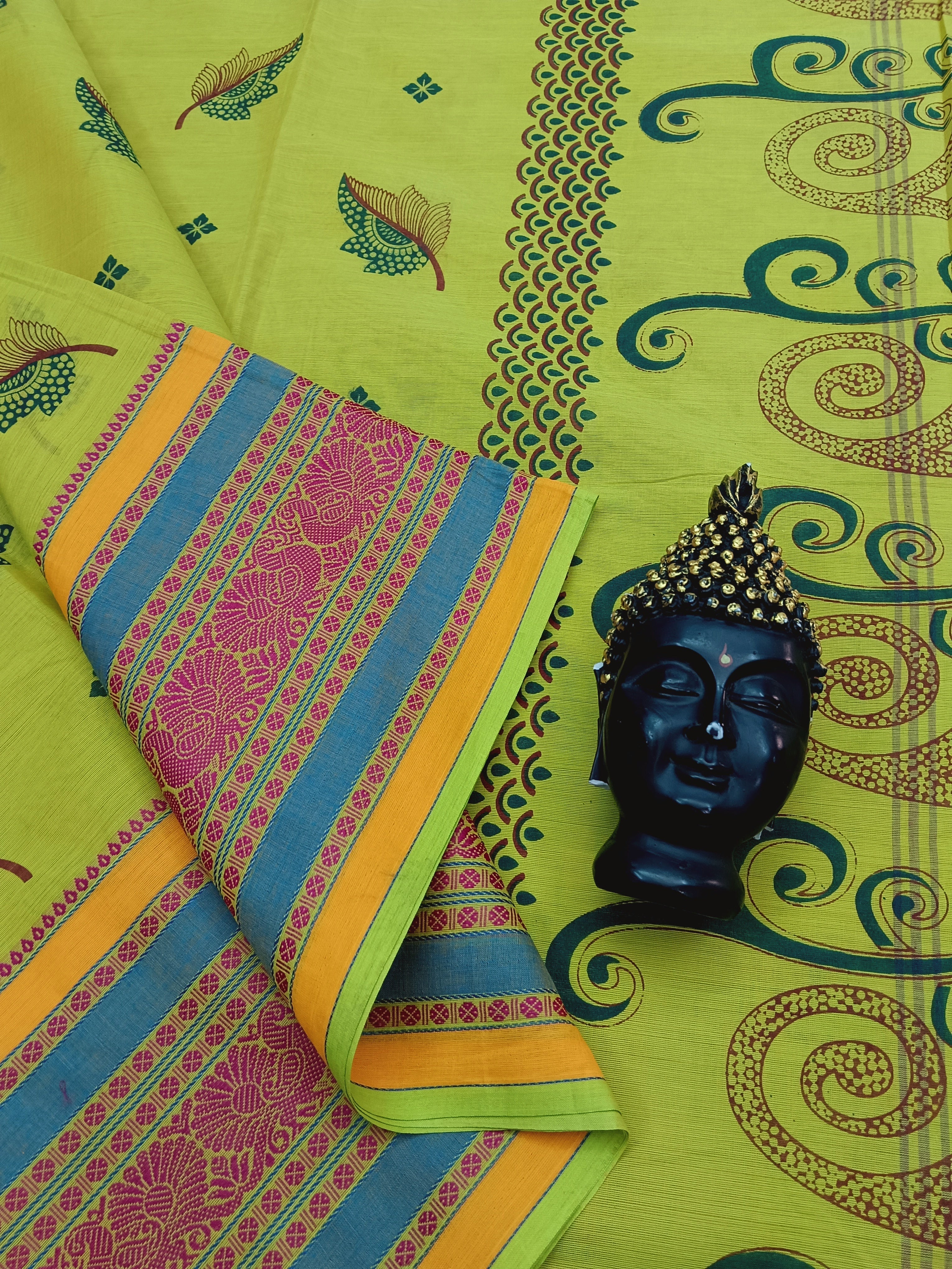 Chettinad Cotton - Printed-Greenish Yellow -CPC01
