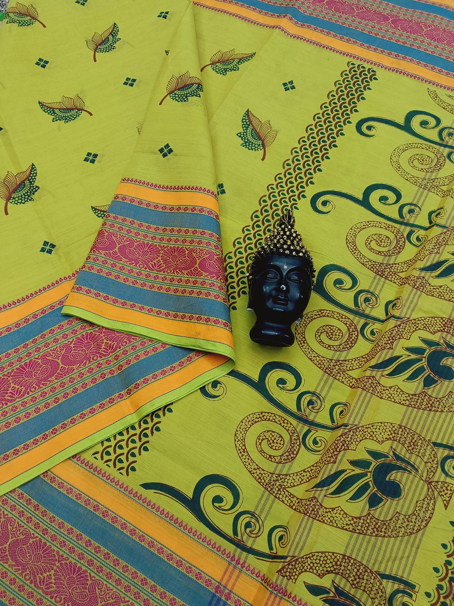 Chettinad Cotton - Printed-Greenish Yellow -CPC01