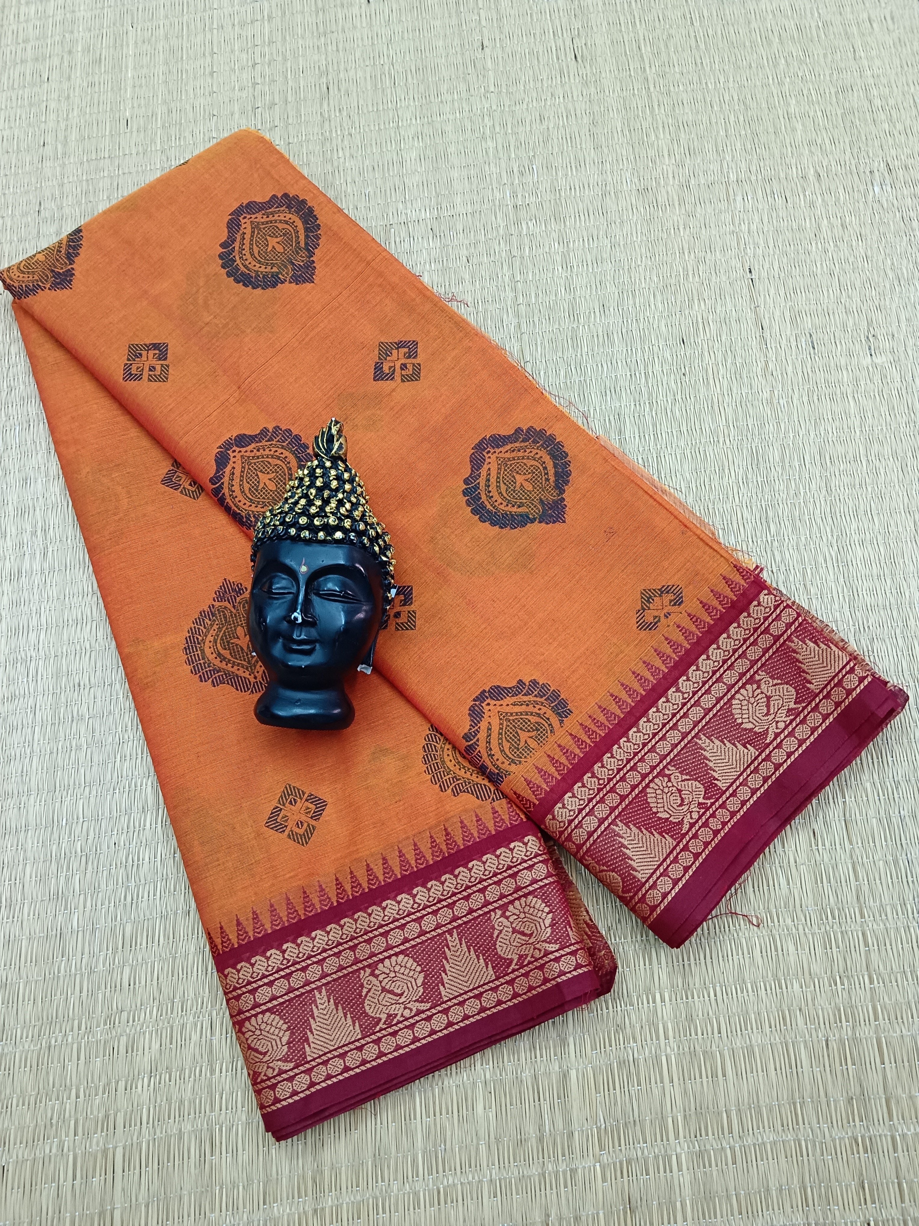 Chettinad Cotton - Printed-Orange -03