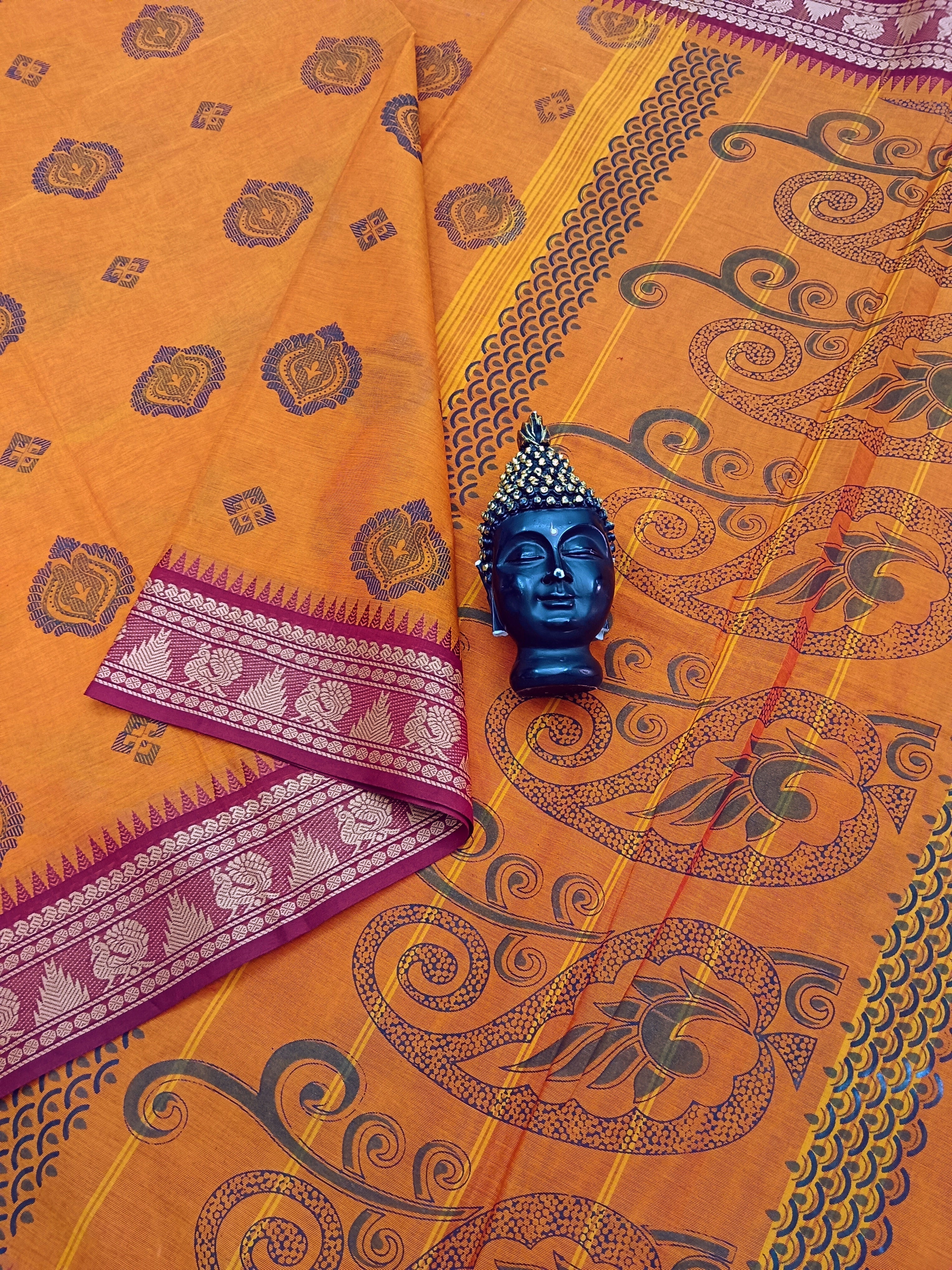 Chettinad Cotton - Printed-Orange -03