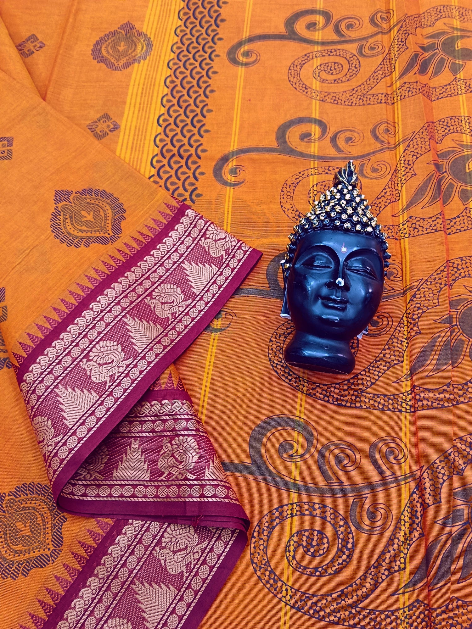 Chettinad Cotton - Printed-Orange -03