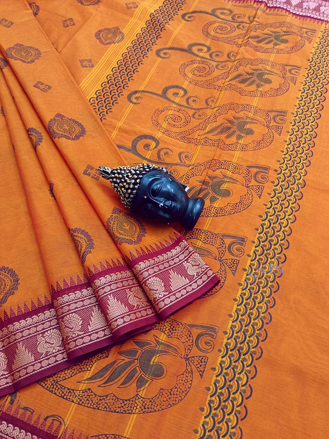 Chettinad Cotton - Printed-Orange -03