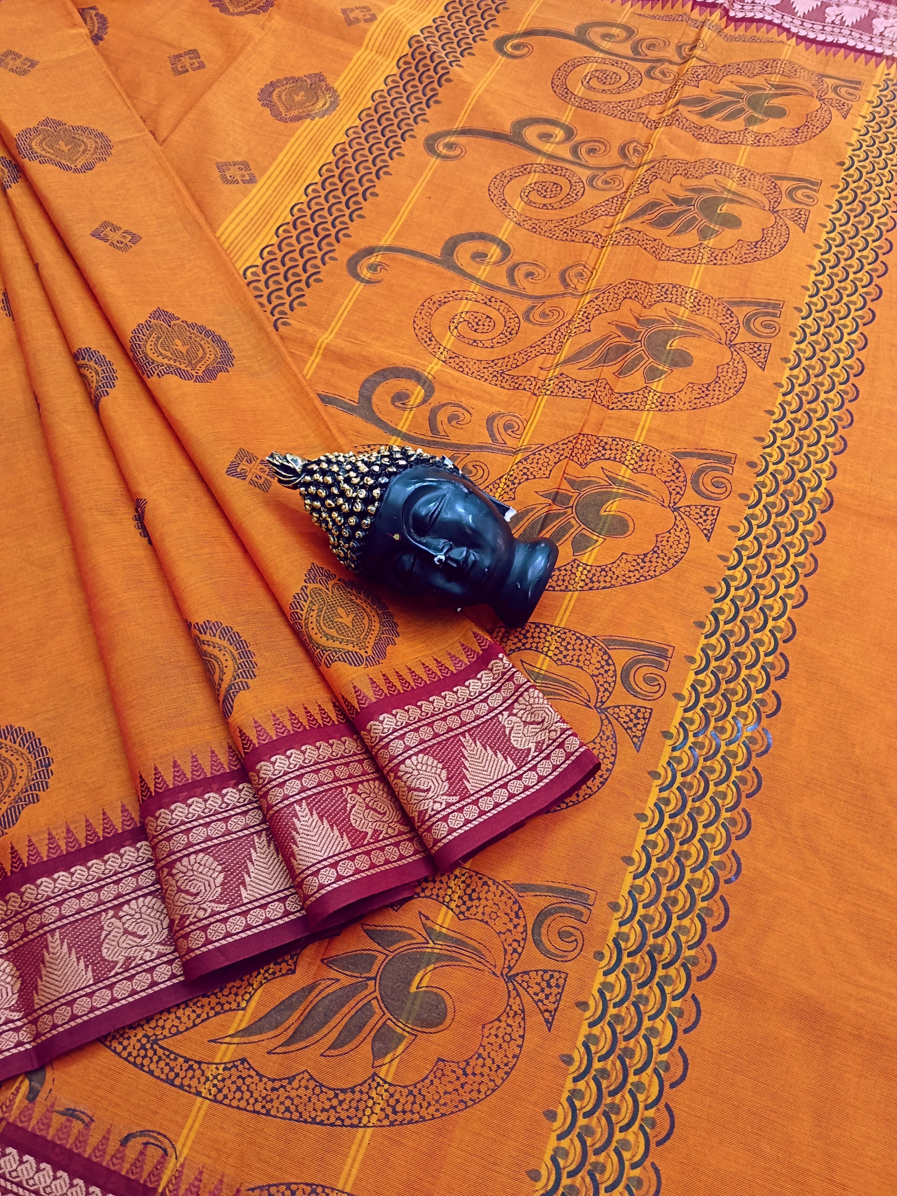 Chettinad Cotton - Printed-Orange -03