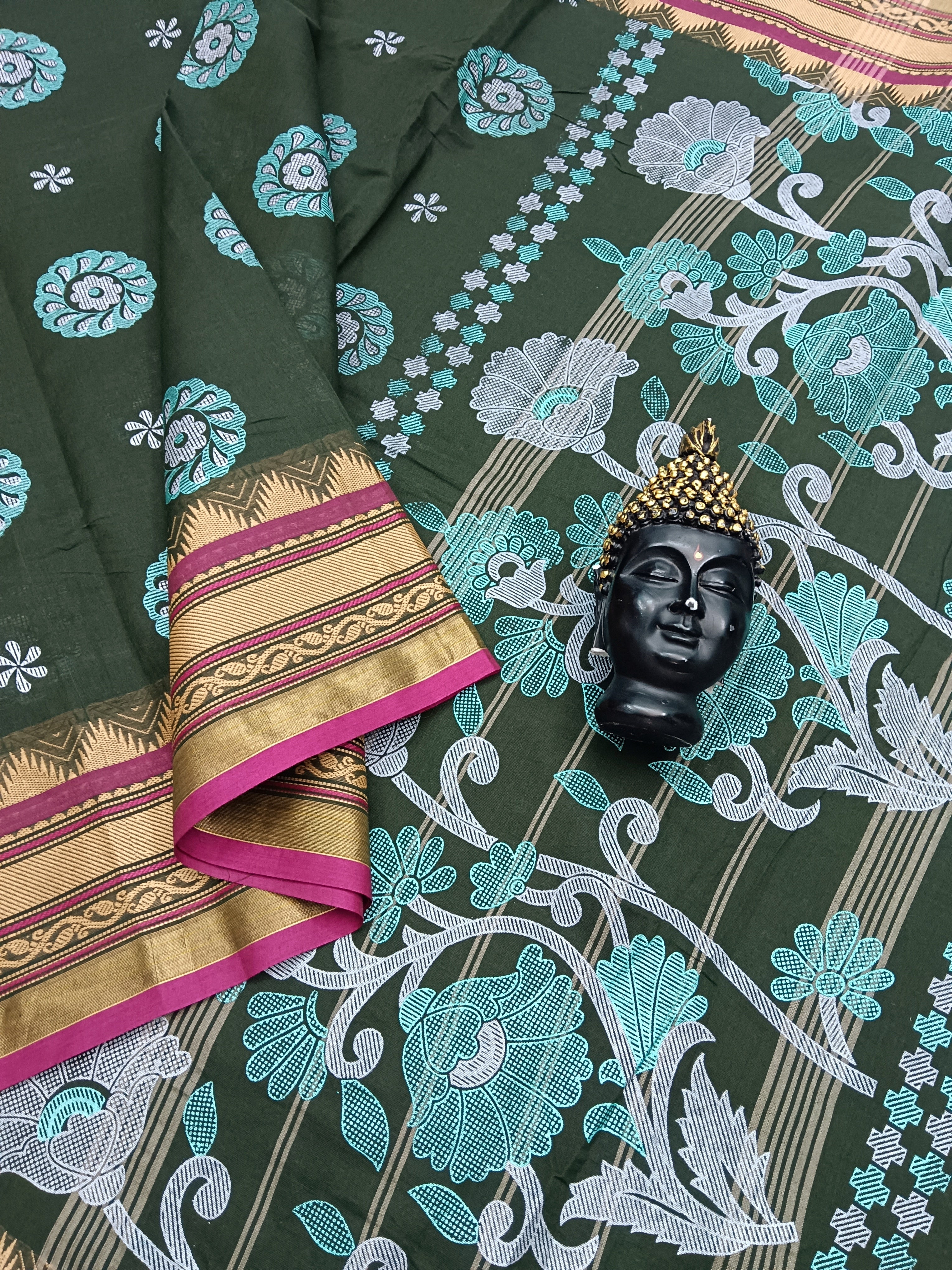 Chettinad Cotton - Printed-Dark Green -05