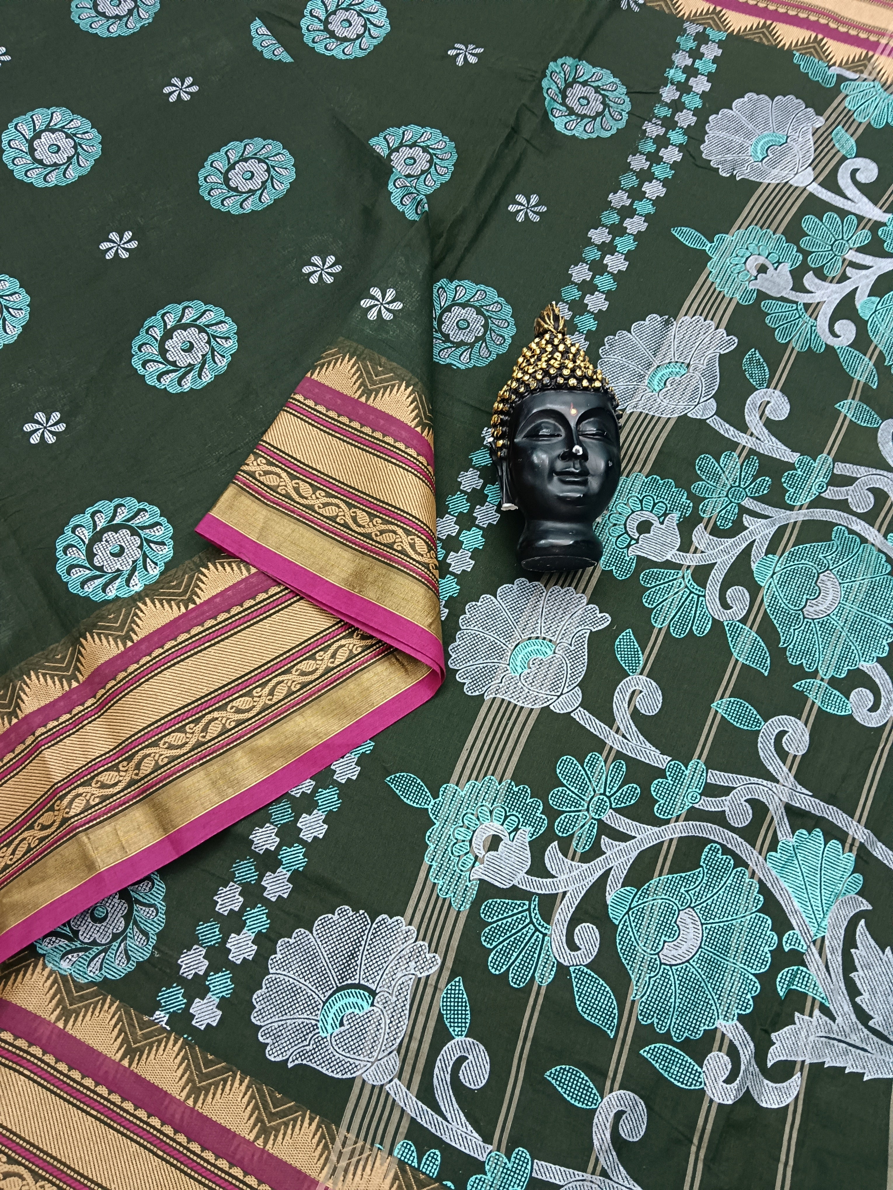 Chettinad Cotton - Printed-Dark Green -05