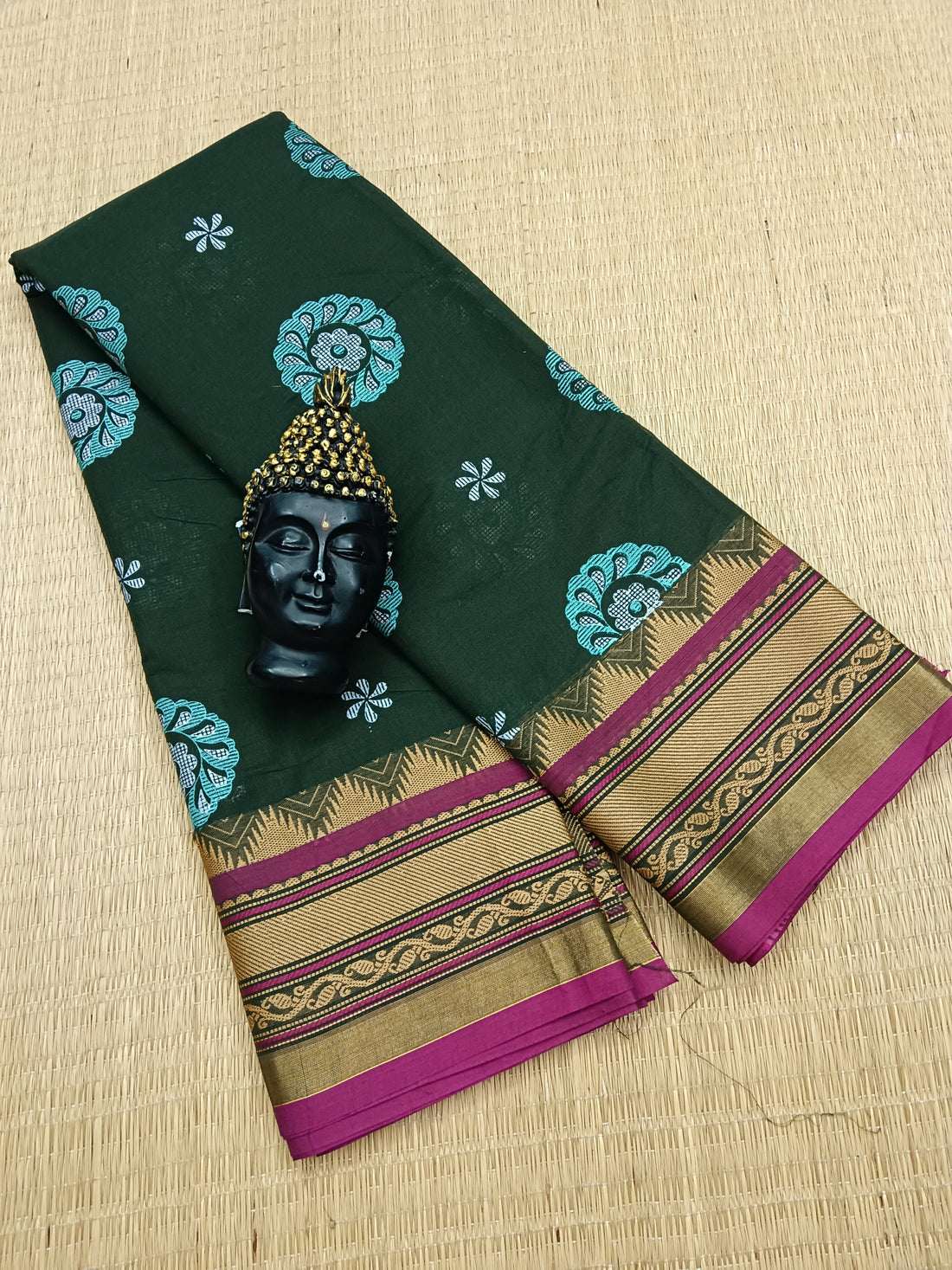 Chettinad Cotton - Printed-Dark Green -05