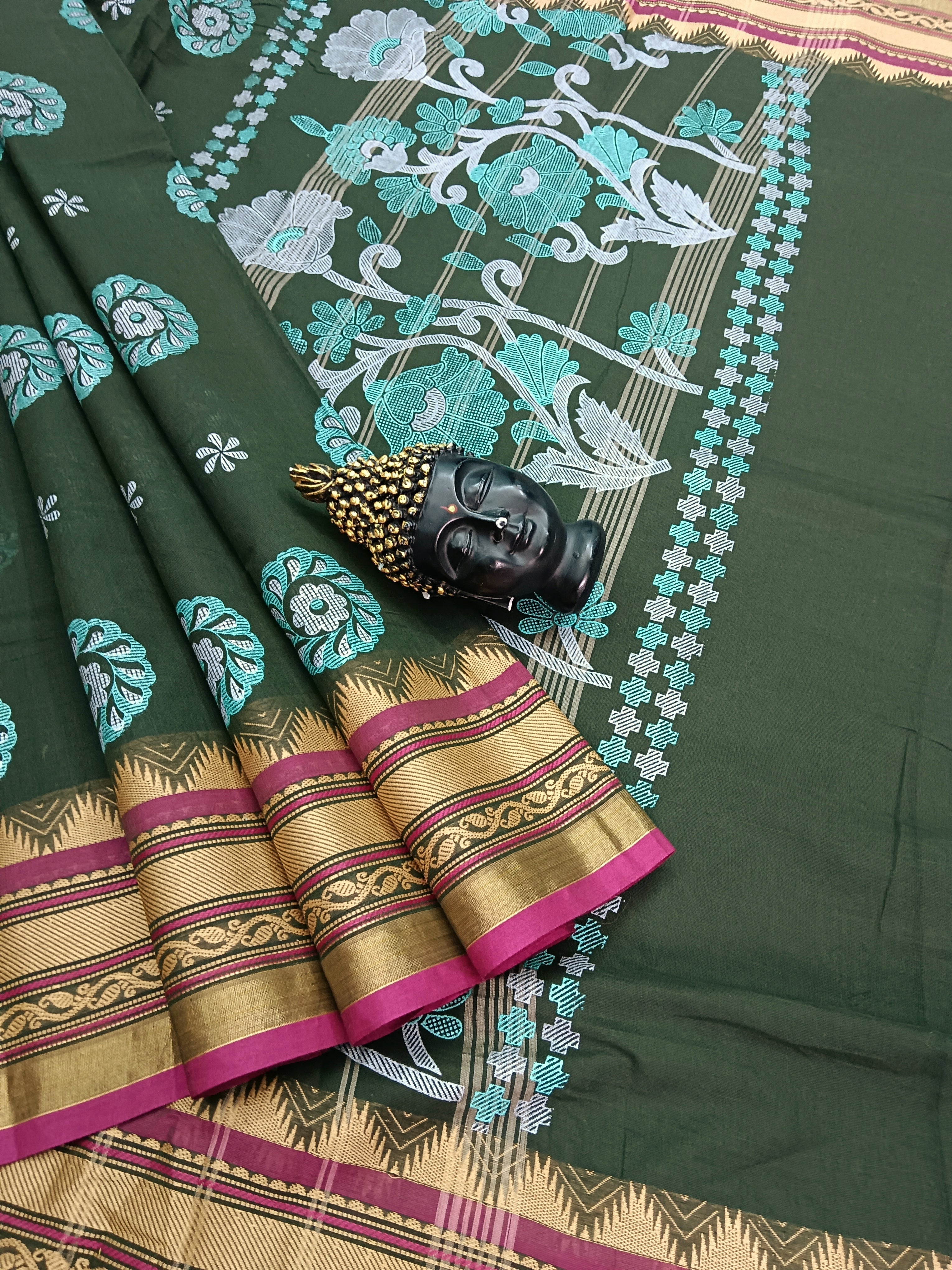 Chettinad Cotton - Printed-Dark Green -05