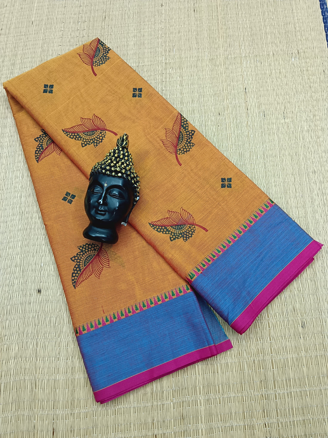 Chettinad Cotton -Printed - Yellow Mixed Orange-CPC07