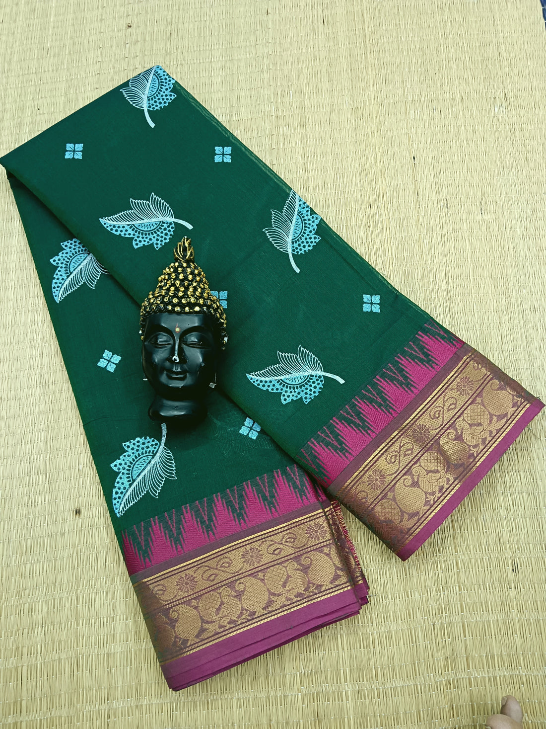 Chettinad Cotton - Printed - Dark Green -09