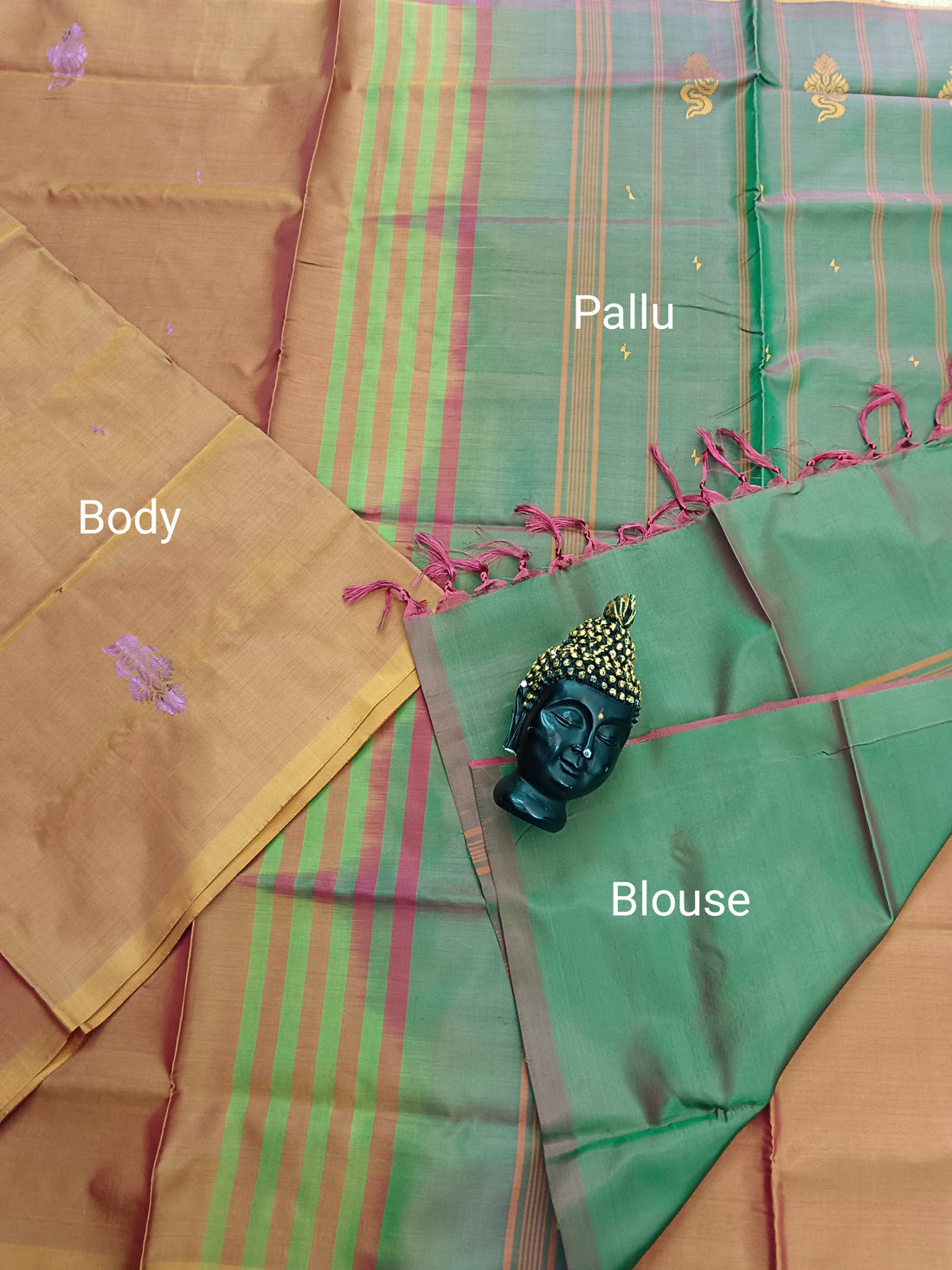 Banana Pith Silk(Vazhai Naar Pattu) - Butta -Orange Mixed Pink Dual Tone - BV14