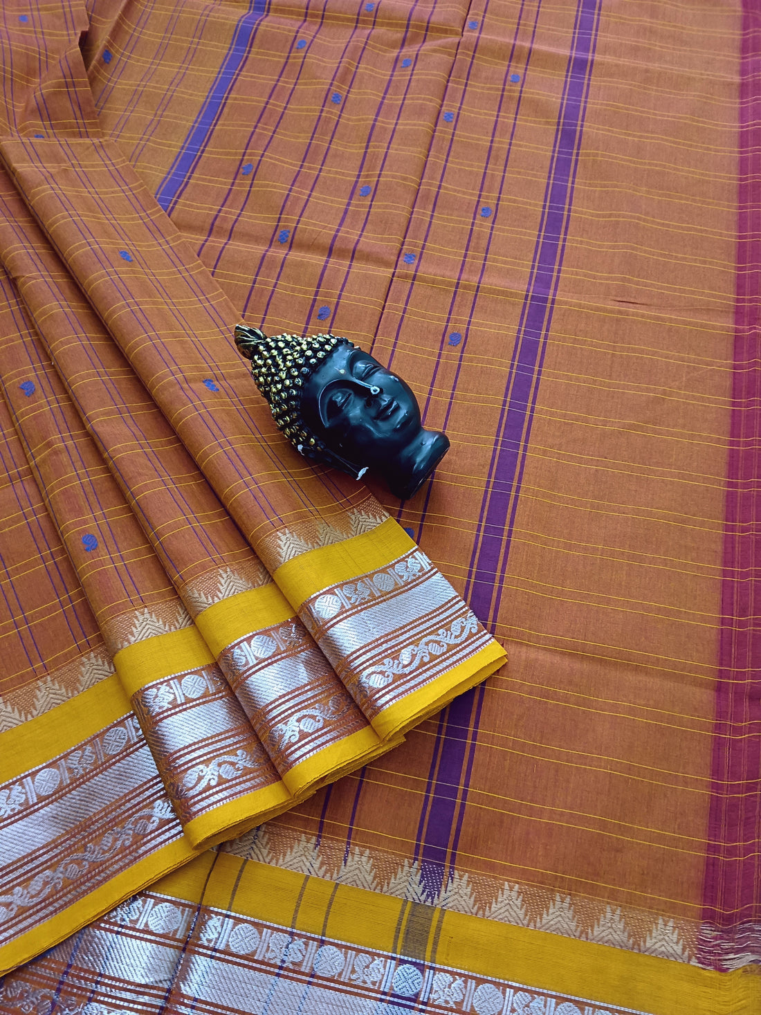 Kanchi Cotton - Festival Fusion -Korvai Checks Butta -Yellow With Red Mixed Dual Tone- KCFCB37