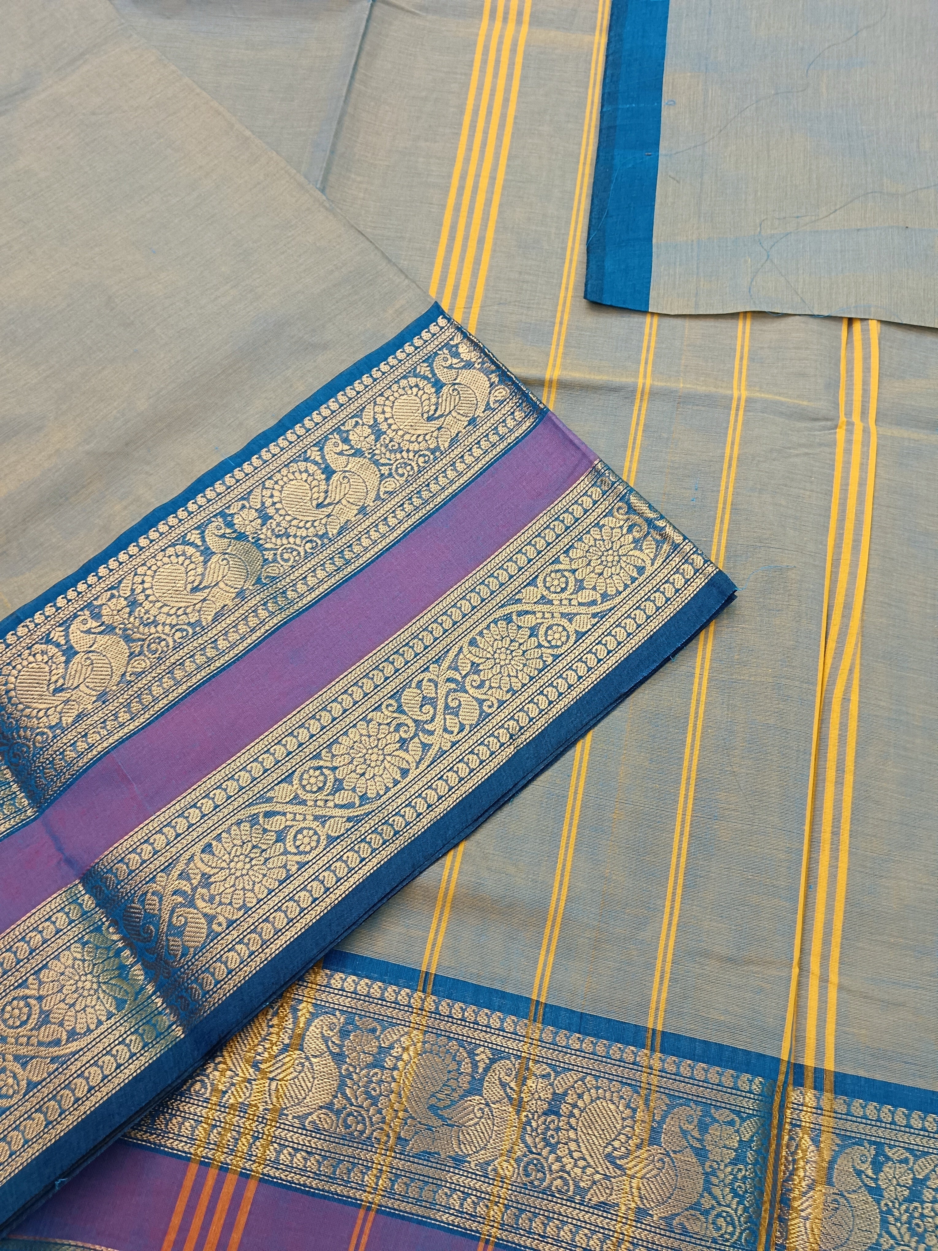 Kanchi Cotton - All Day Fusion -Mustard Mixed Blue Dual Tone- KCAF29