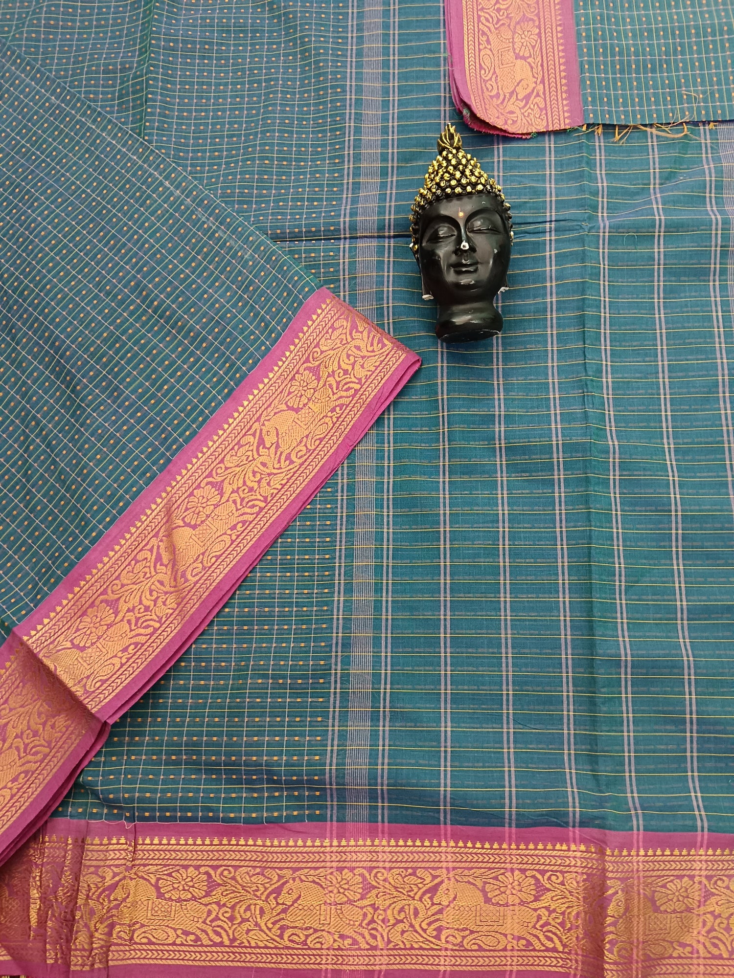 Kanchi Cotton - Festival Fusion -Royal Blue Mixed Green Dual Tone-KCFCB45