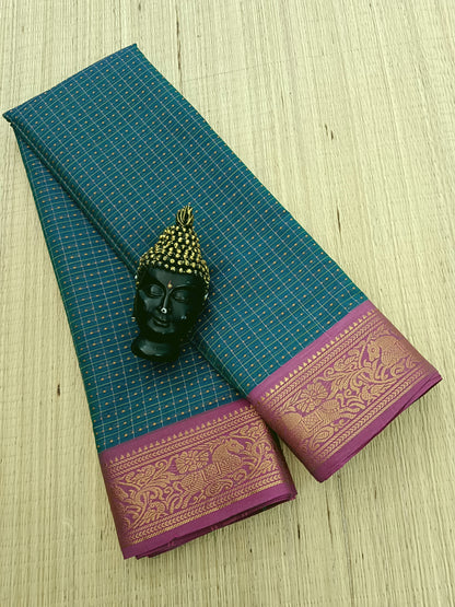 Kanchi Cotton - Festival Fusion -Royal Blue Mixed Green Dual Tone-KCFCB45