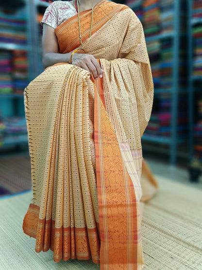 Kanchi Cotton - Festival Fusion -Beige Mixed Mango Yellow -KCFCB42