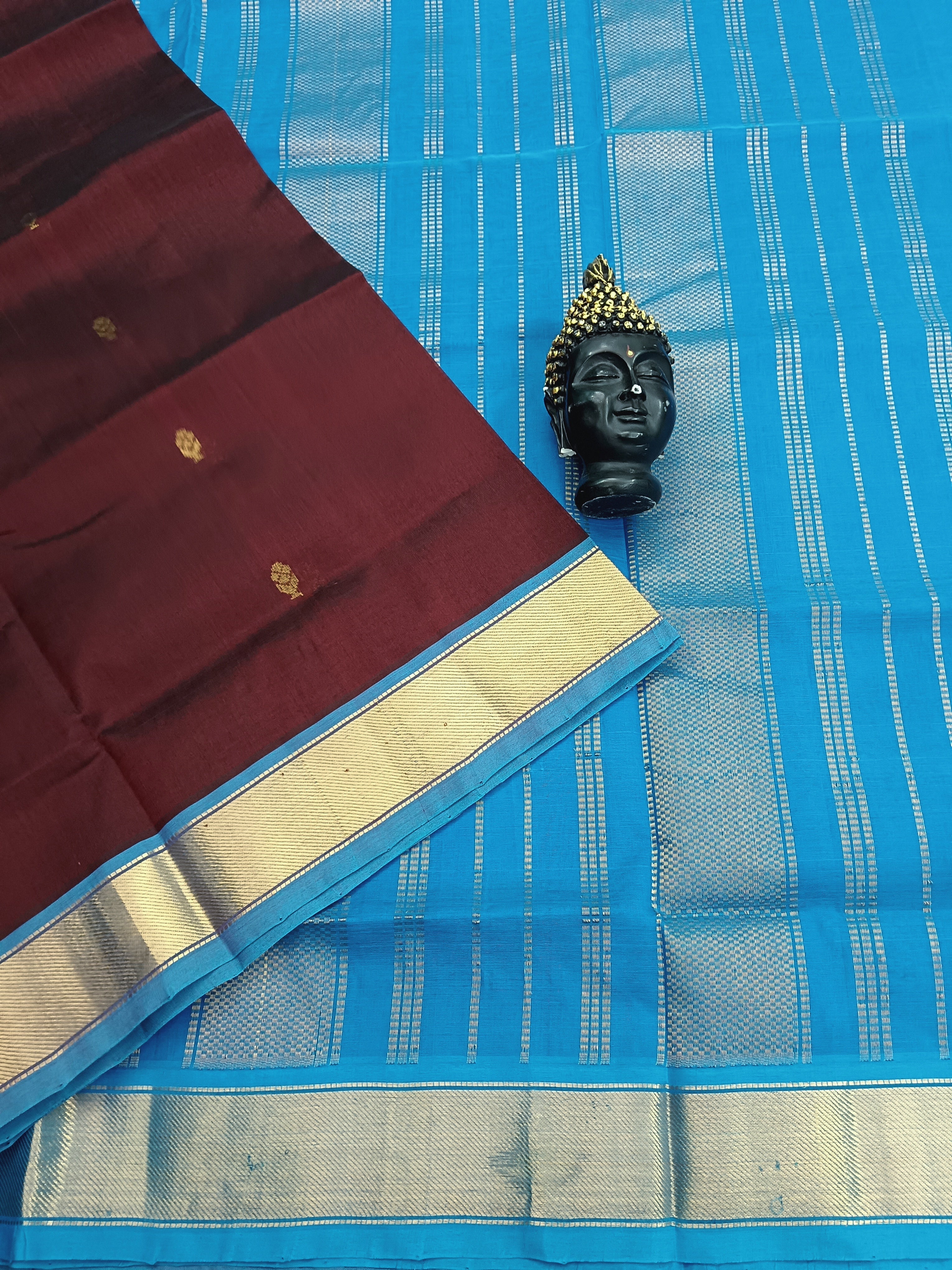 Handloom Kanchi  Silk Cotton - Butta - Brownish maroon- HSC36