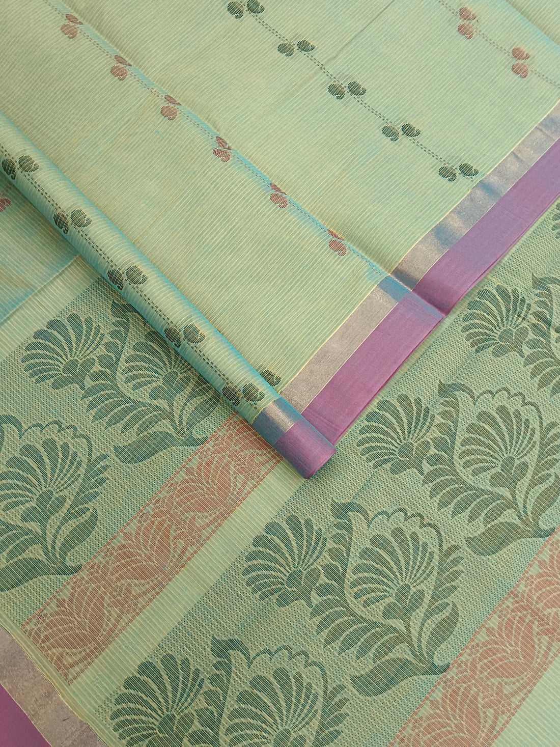 Negamam Cotton Saree -Yellow mixed Blue Dual tone- NC 16