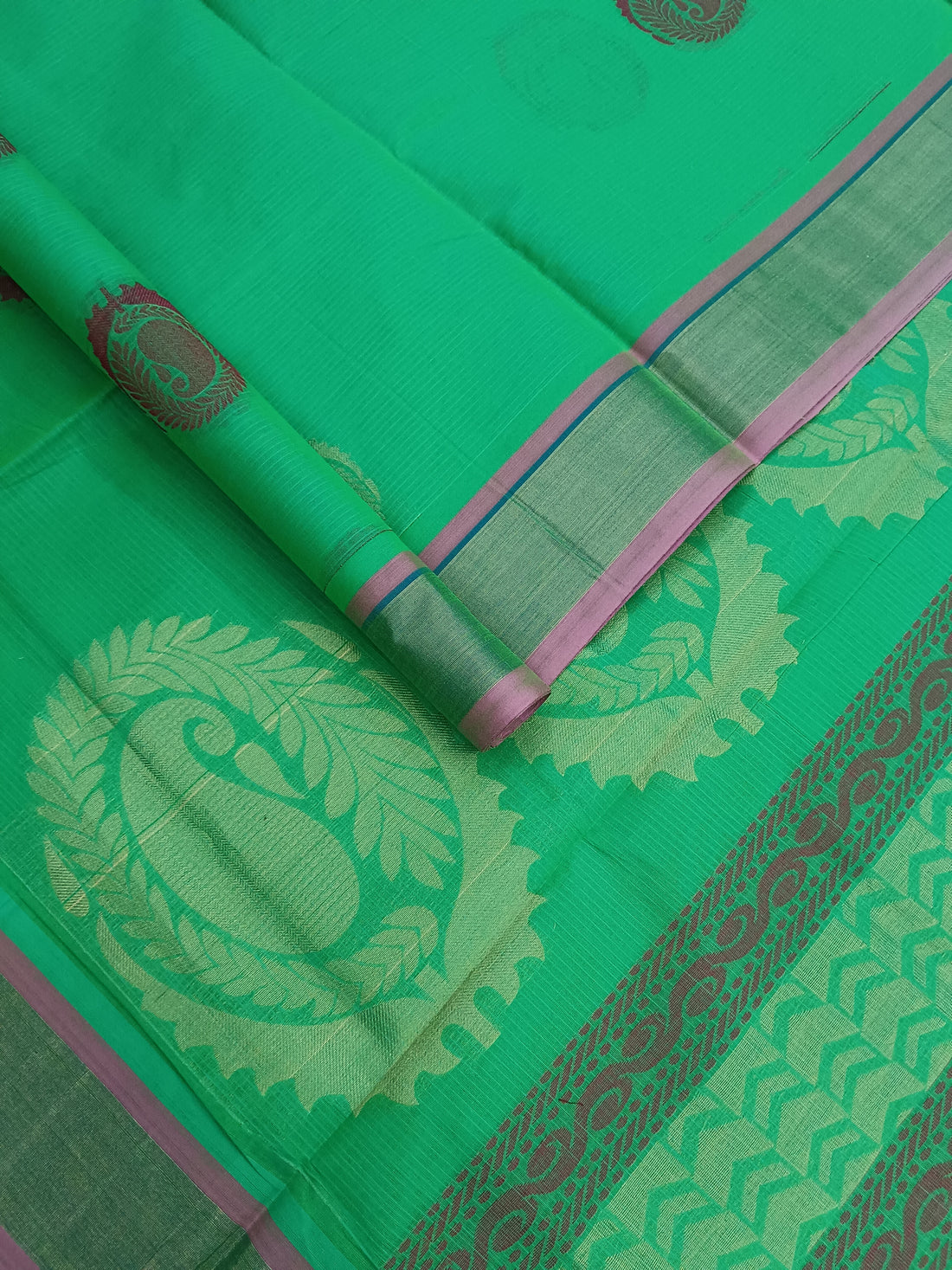 Negamam Cotton Saree -parrot green- NC 22