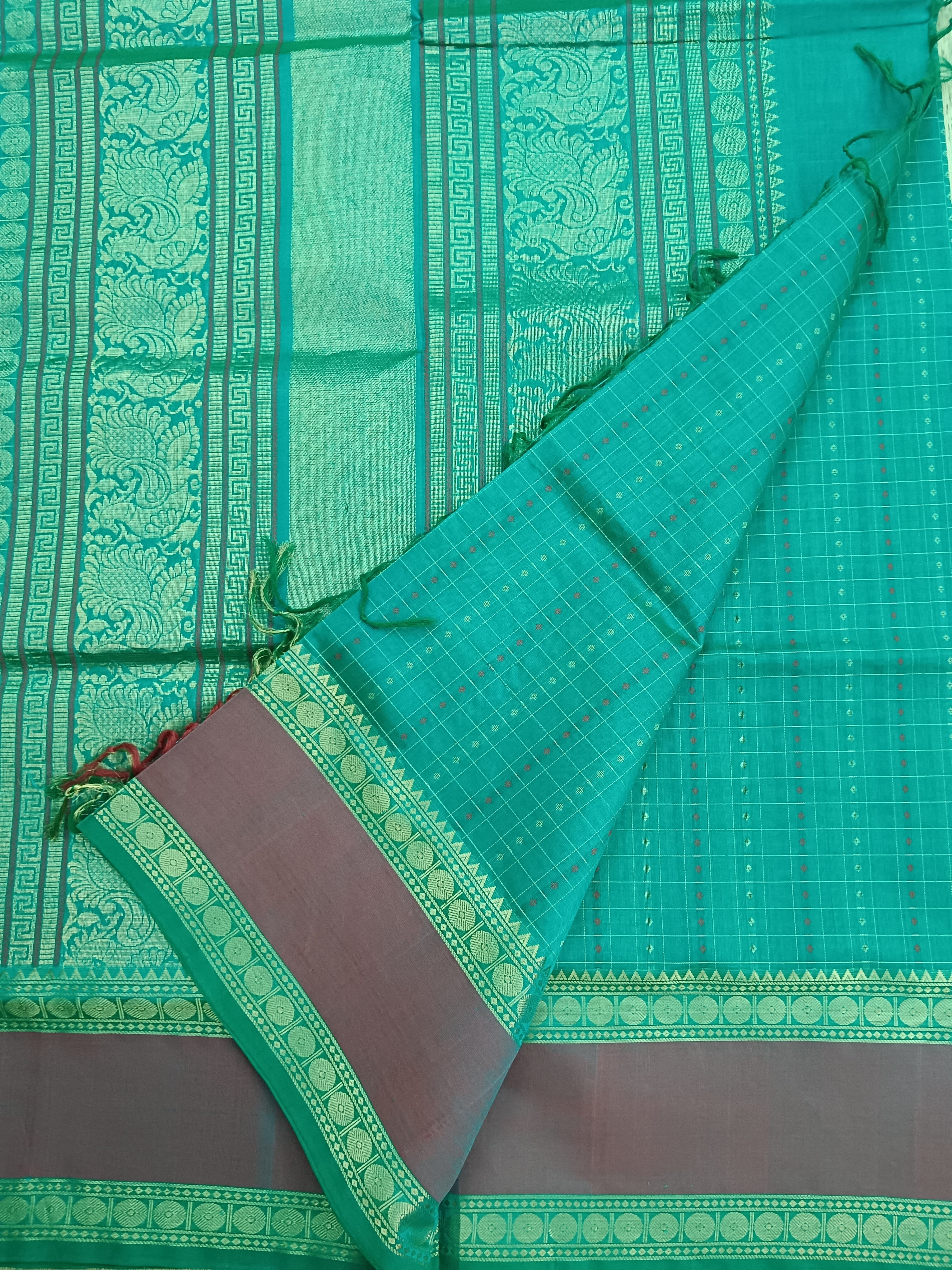 Handloom Kanchi  Silk Cotton - Laksha deepam - Rama Green- HSC38