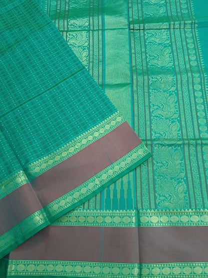 Handloom Kanchi  Silk Cotton - Laksha deepam - Rama Green- HSC38