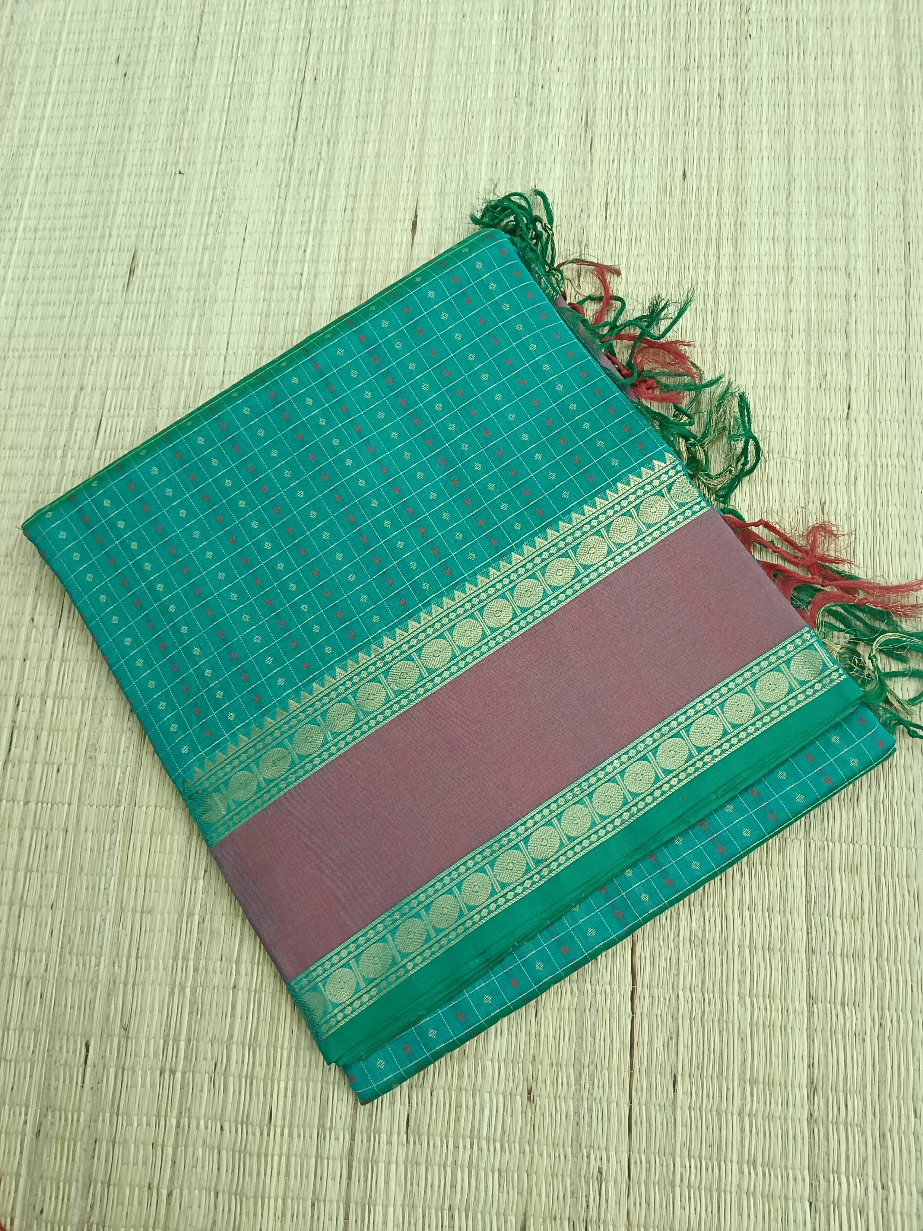 Handloom Kanchi  Silk Cotton - Laksha deepam - Rama Green- HSC38