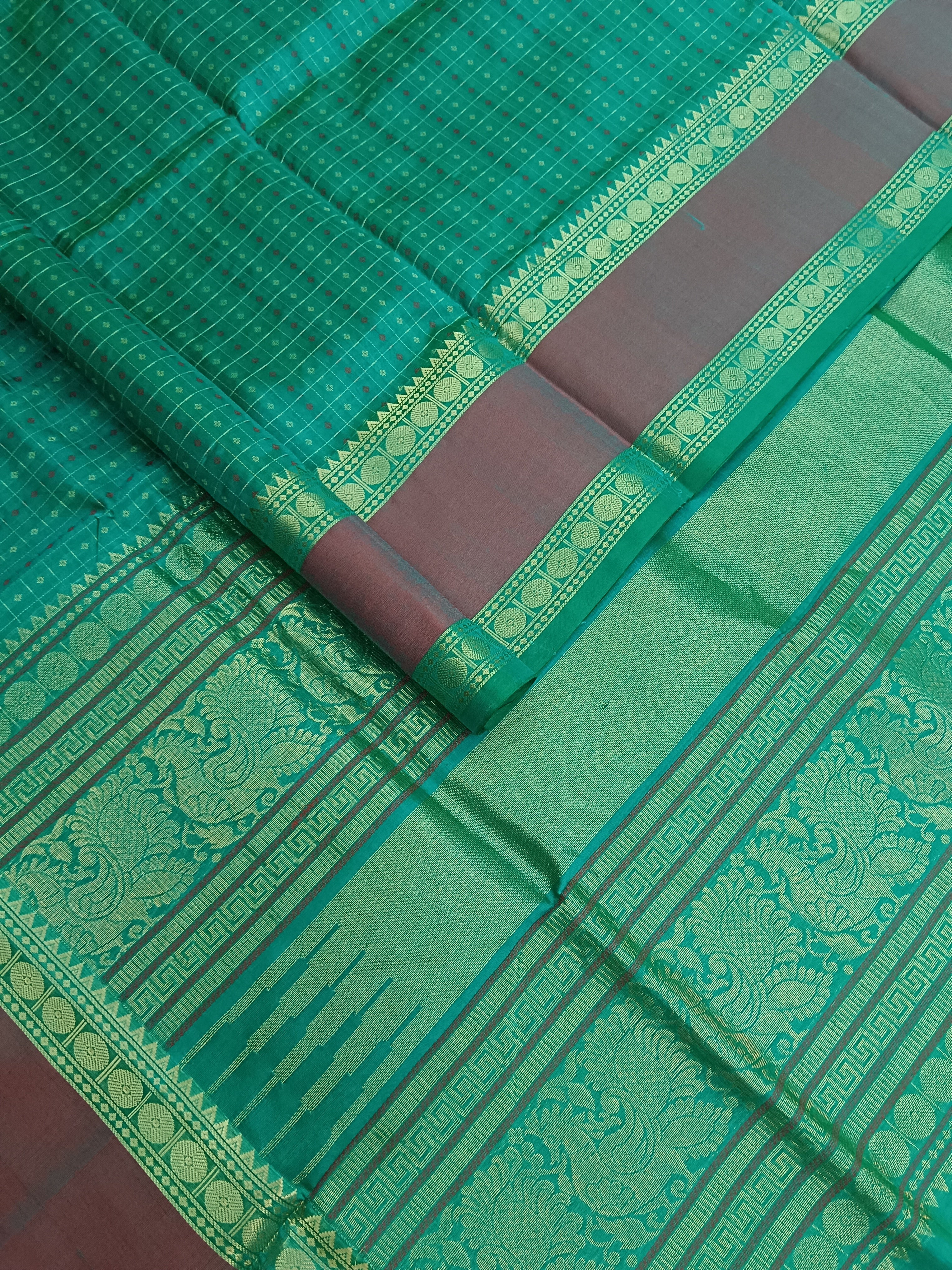 Handloom Kanchi  Silk Cotton - Laksha deepam - Rama Green- HSC38