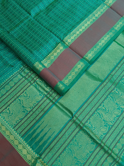 Handloom Kanchi  Silk Cotton - Laksha deepam - Rama Green- HSC38