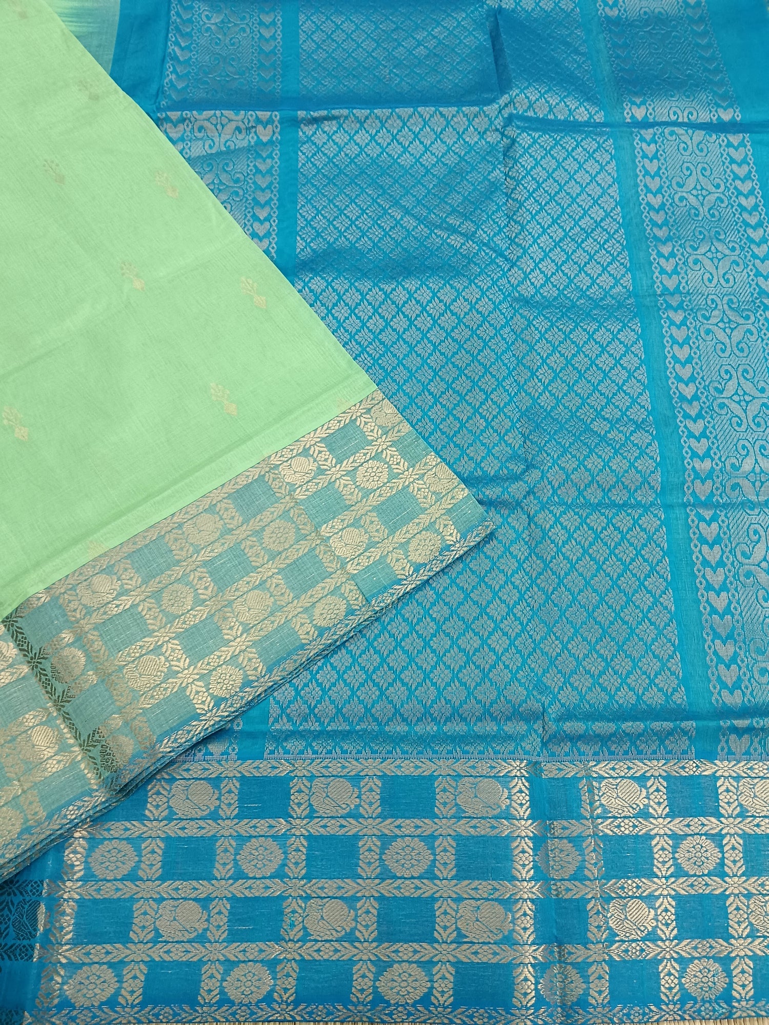 Handloom Kanchi  Silk Cotton - Butta-Aqua Green- HSC47