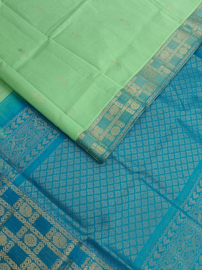 Handloom Kanchi  Silk Cotton - Butta-Aqua Green- HSC47