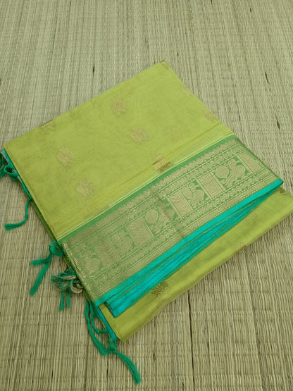 Handloom Kanchi  Silk Cotton - Butta-Lime Green- HSC43