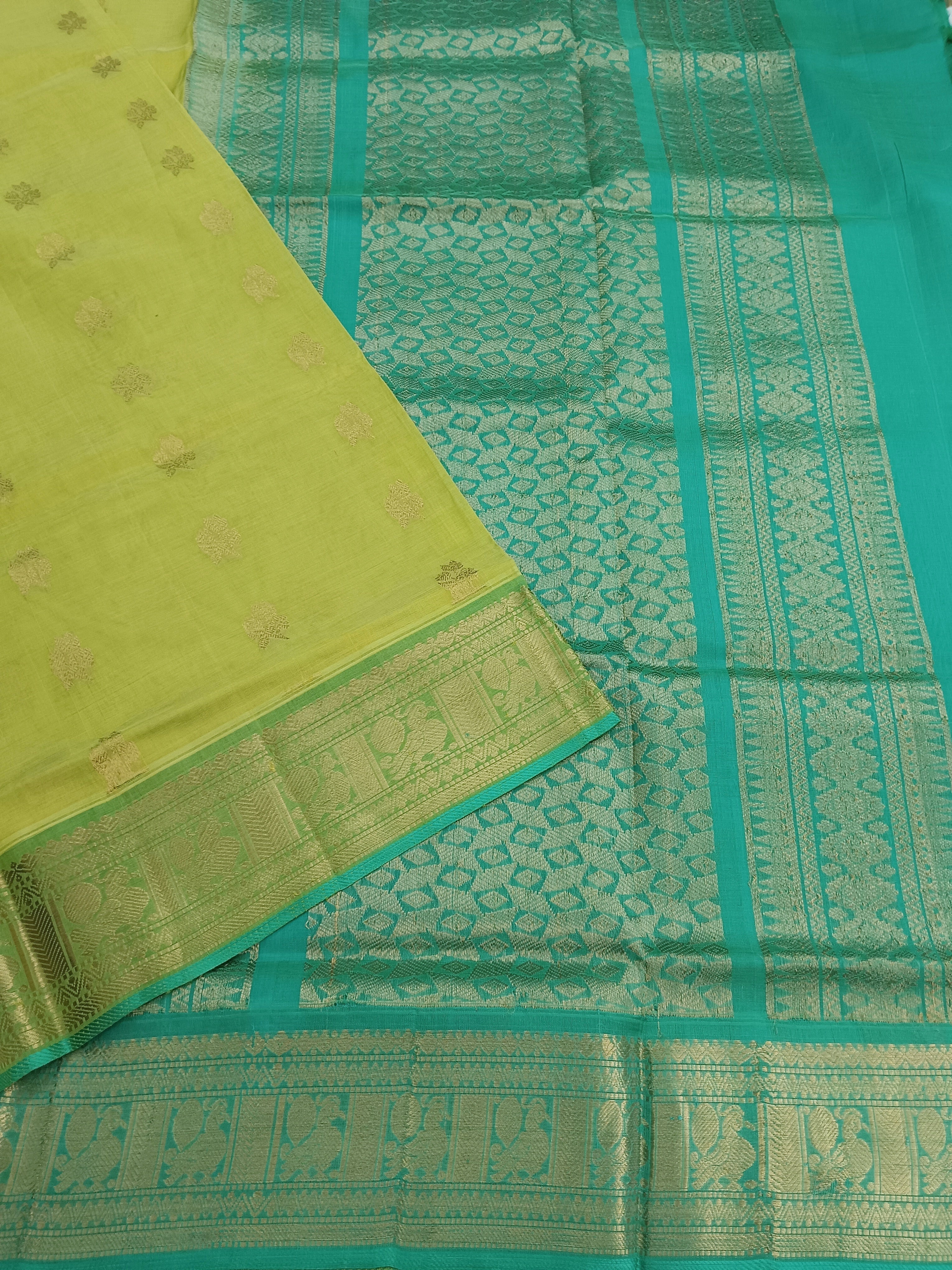 Handloom Kanchi  Silk Cotton - Butta-Lime Green- HSC43