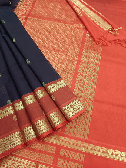 Handloom Kanchi  Silk Cotton - Butta-Brown- HSC44