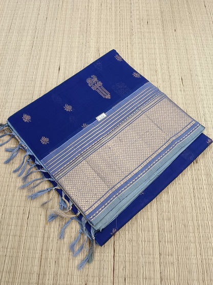 Handloom Kanchi  Silk Cotton - Butta-Blue- HSC48