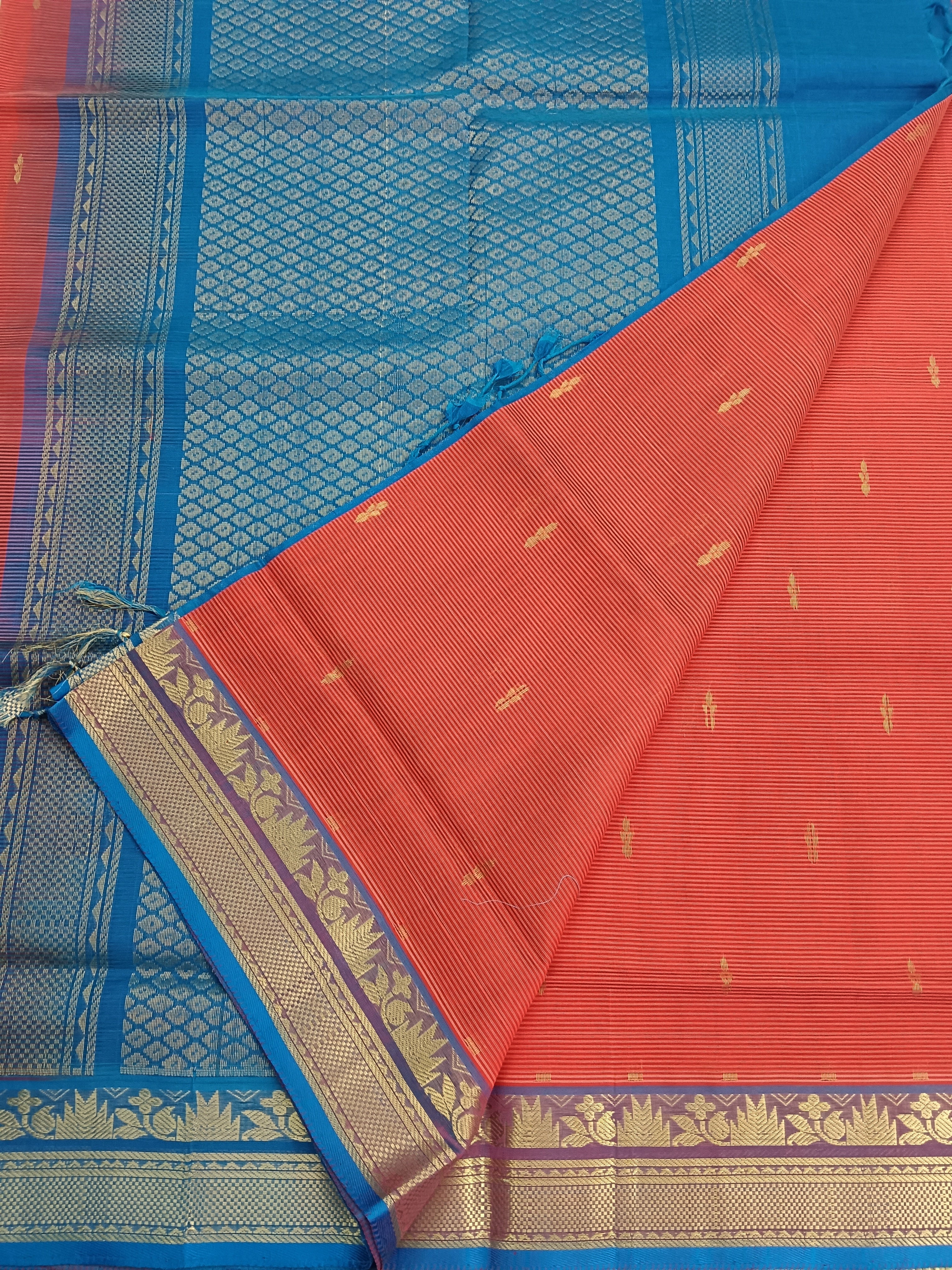 Handloom Kanchi  Silk Cotton - Butta-Red- HSC46