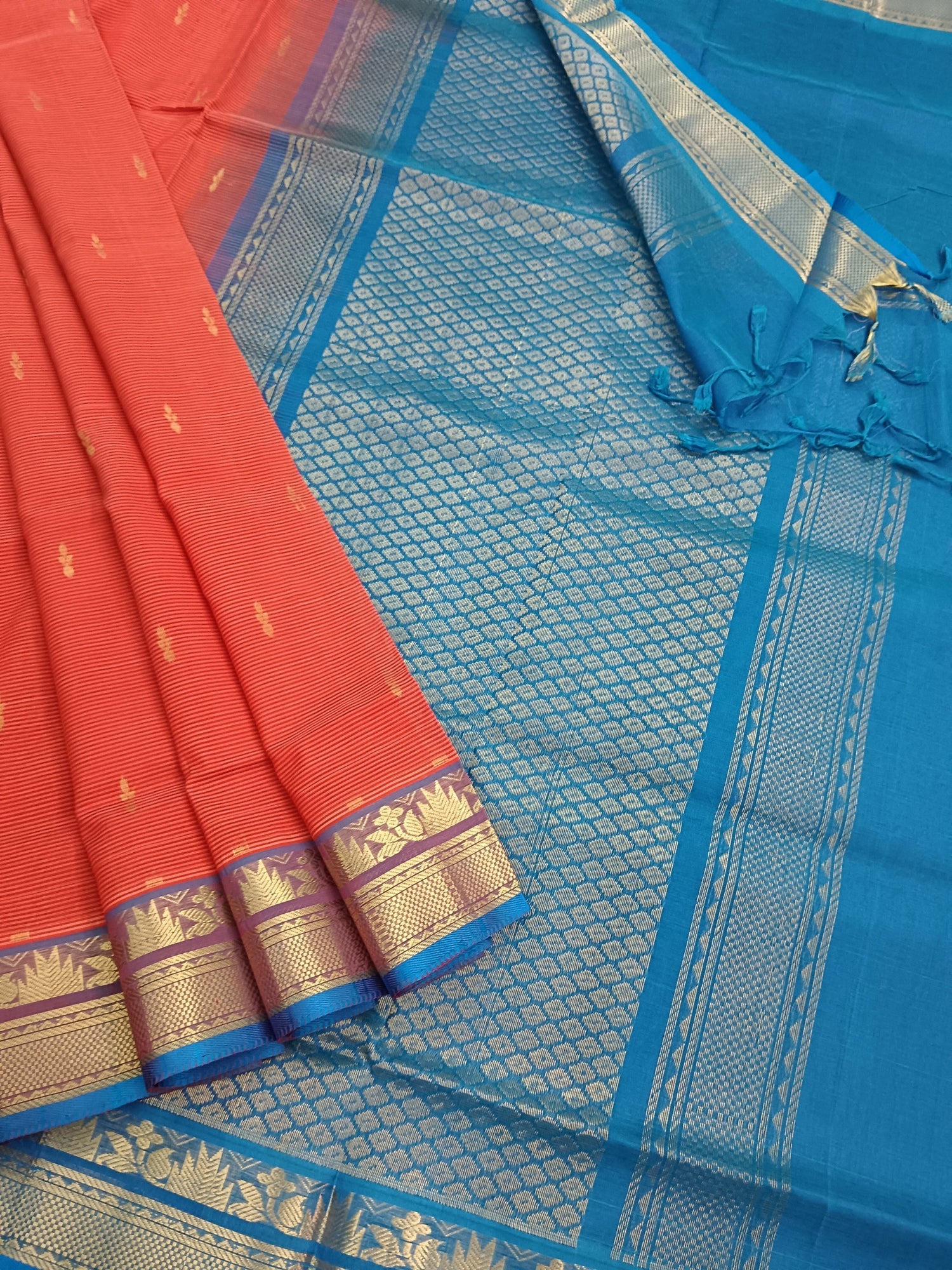 Handloom Kanchi  Silk Cotton - Butta-Red- HSC46