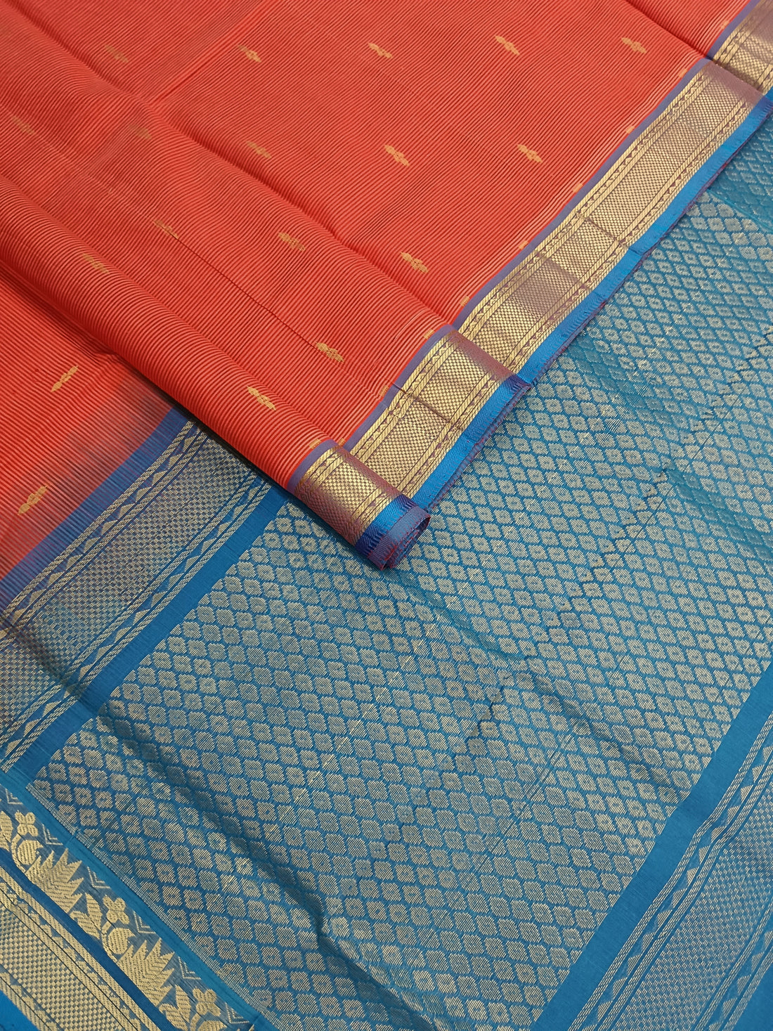 Handloom Kanchi  Silk Cotton - Butta-Red- HSC46