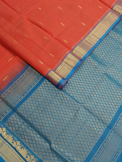 Handloom Kanchi  Silk Cotton - Butta-Red- HSC46