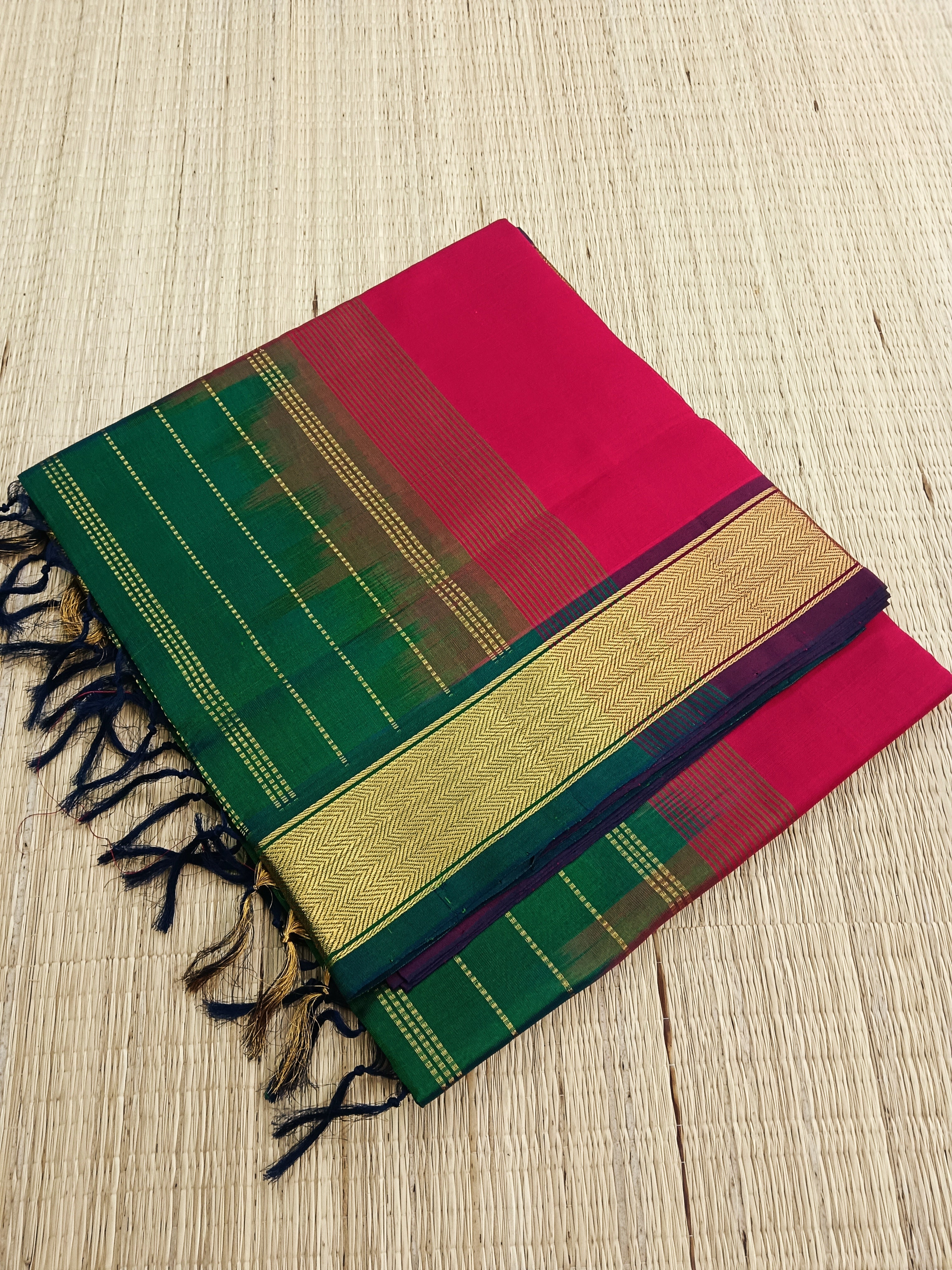 Handloom Kanchi  Silk Cotton - Plain - Red- HSC40