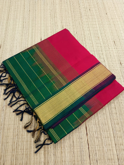 Handloom Kanchi  Silk Cotton - Plain - Red- HSC40