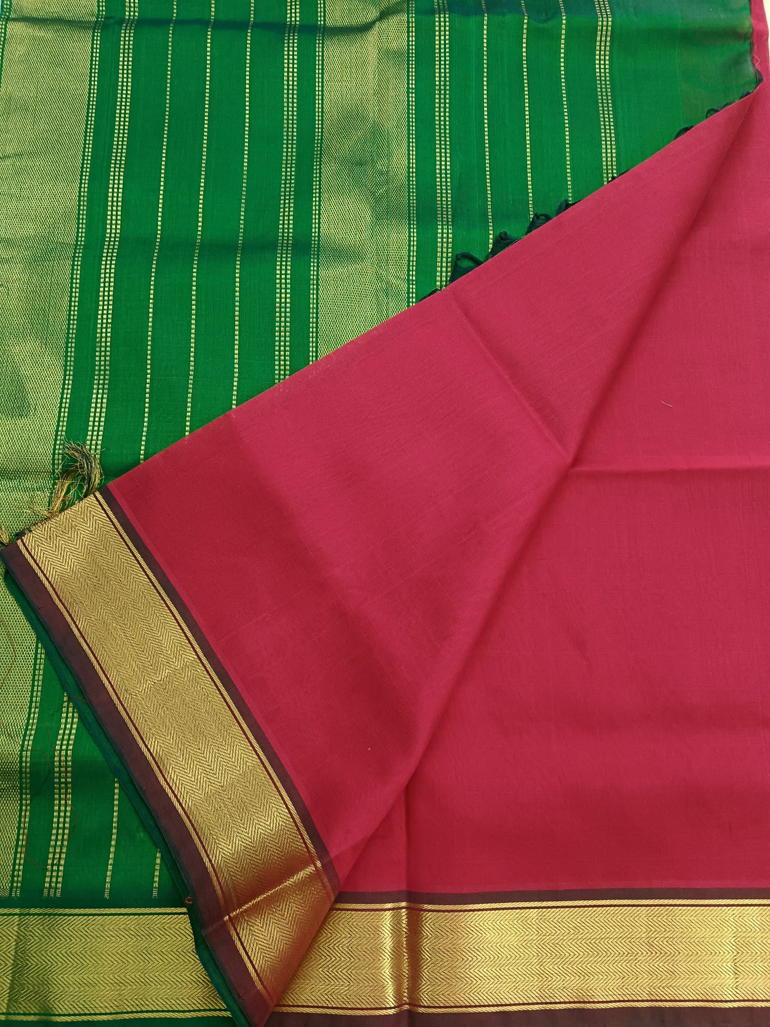 Handloom Kanchi  Silk Cotton - Plain - Red- HSC40