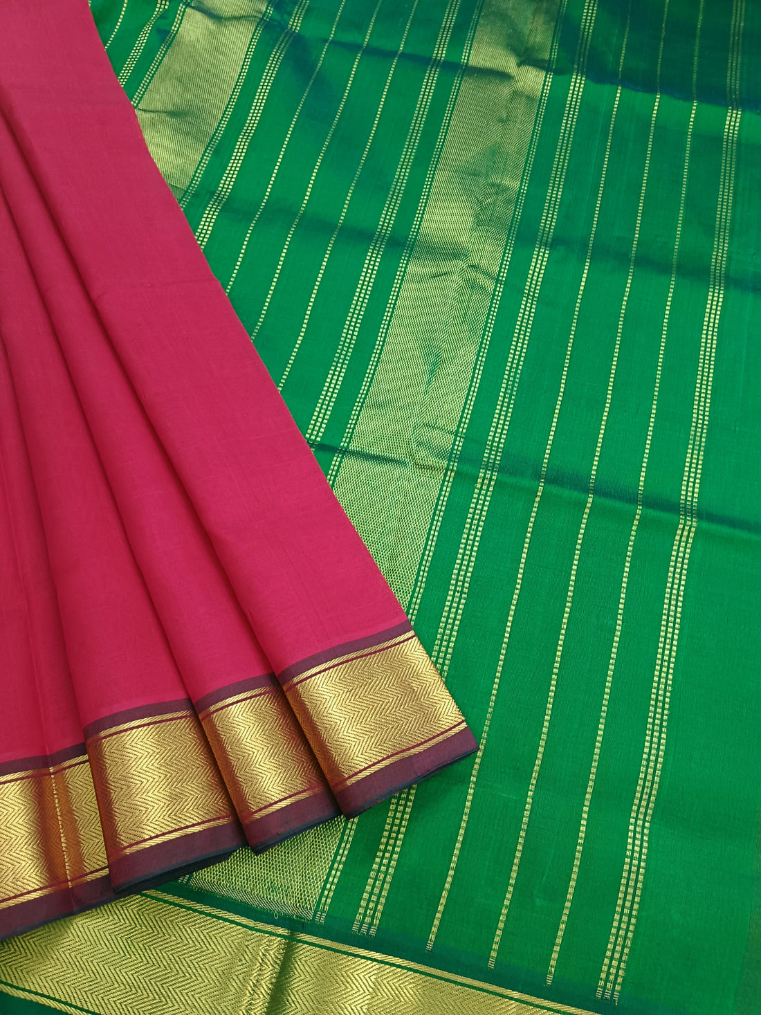 Handloom Kanchi  Silk Cotton - Plain - Red- HSC40