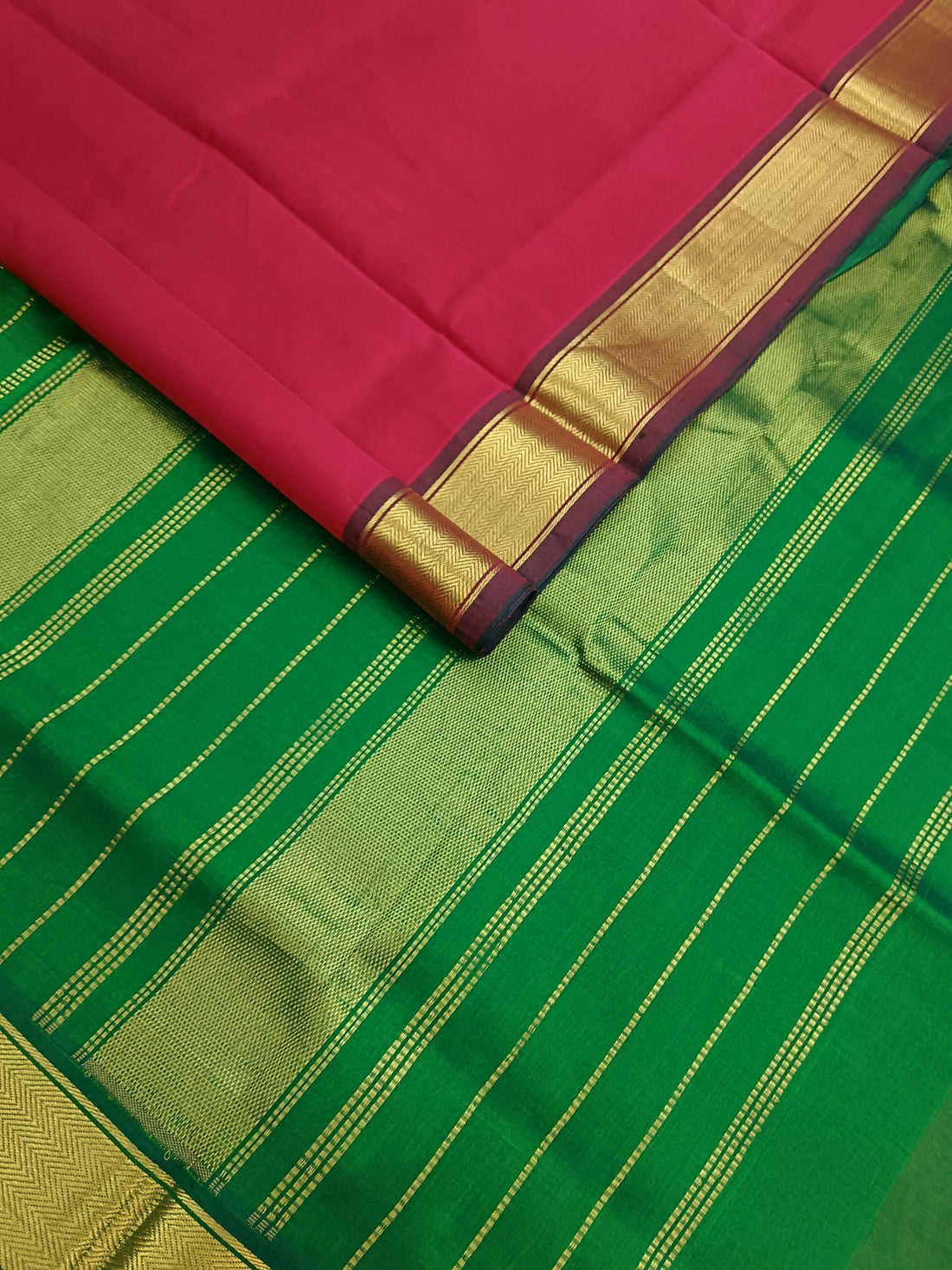 Handloom Kanchi  Silk Cotton - Plain - Red- HSC40