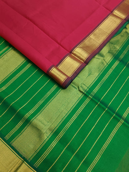 Handloom Kanchi  Silk Cotton - Plain - Red- HSC40