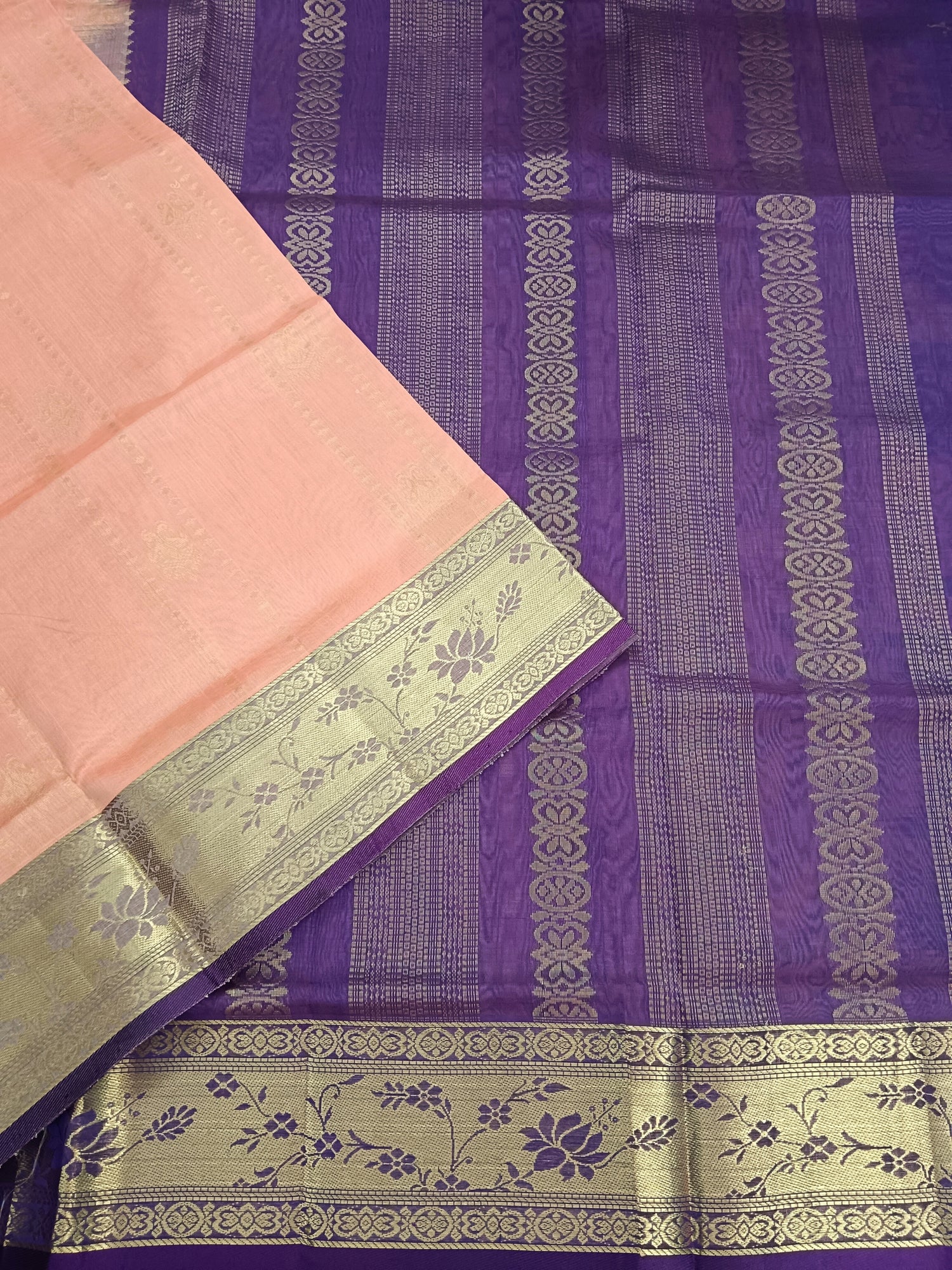 Handloom Kanchi  Silk Cotton -All over Design-Pastel orange- HSC51