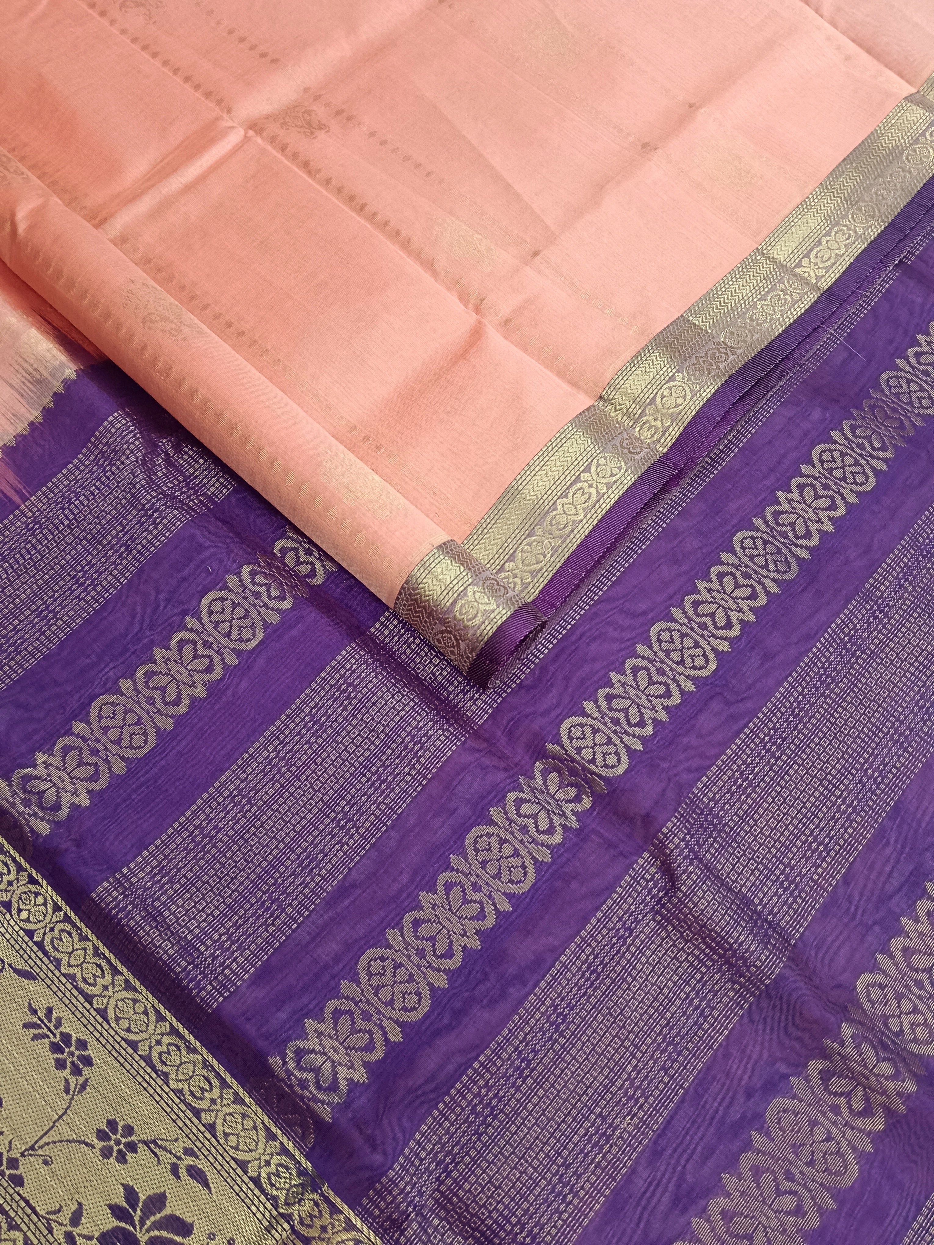 Handloom Kanchi  Silk Cotton -All over Design-Pastel orange- HSC51